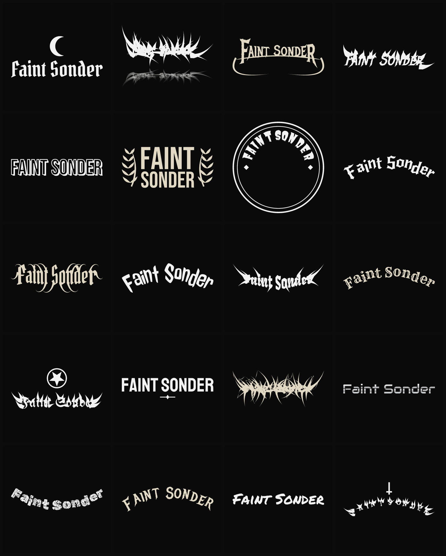 Twenty Faint Sonder band logo ideas — different faces, treatments and spike settings