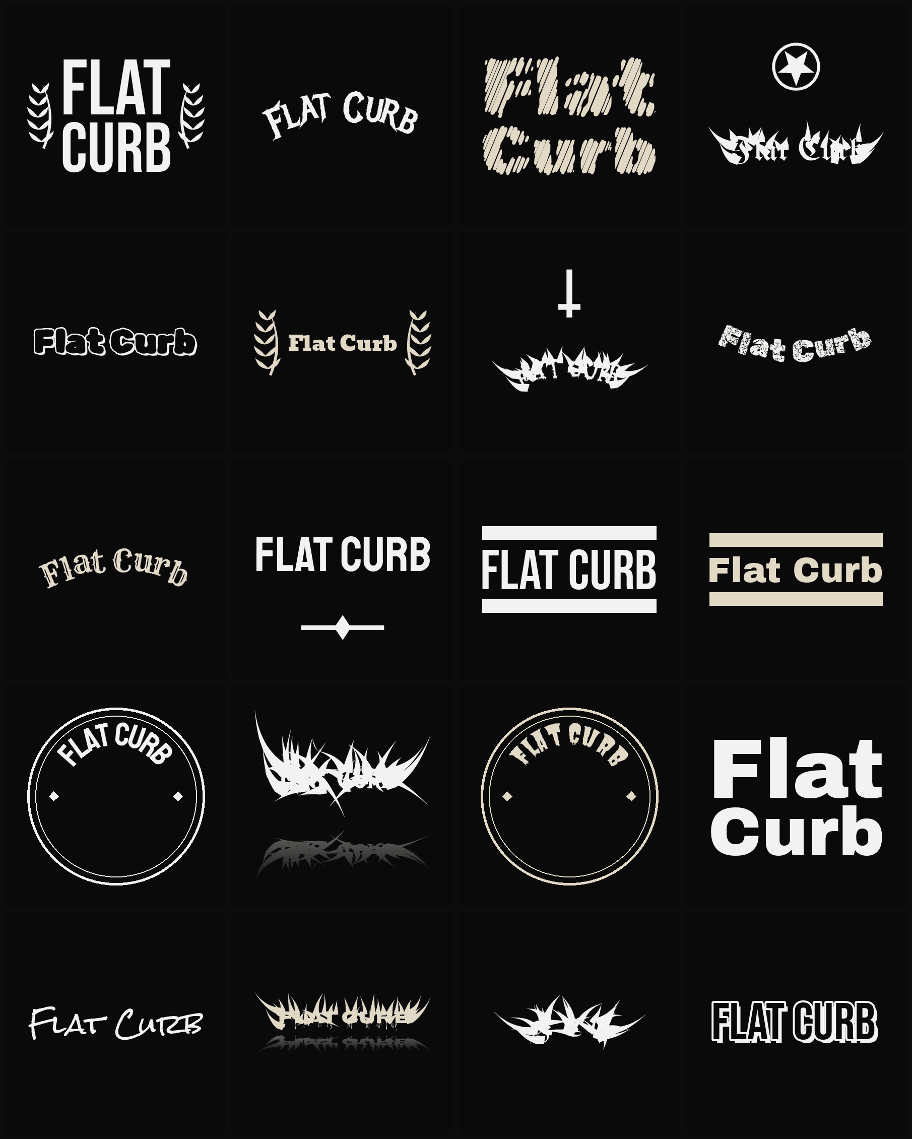 Twenty Flat Curb band logo ideas — different faces, treatments and spike settings