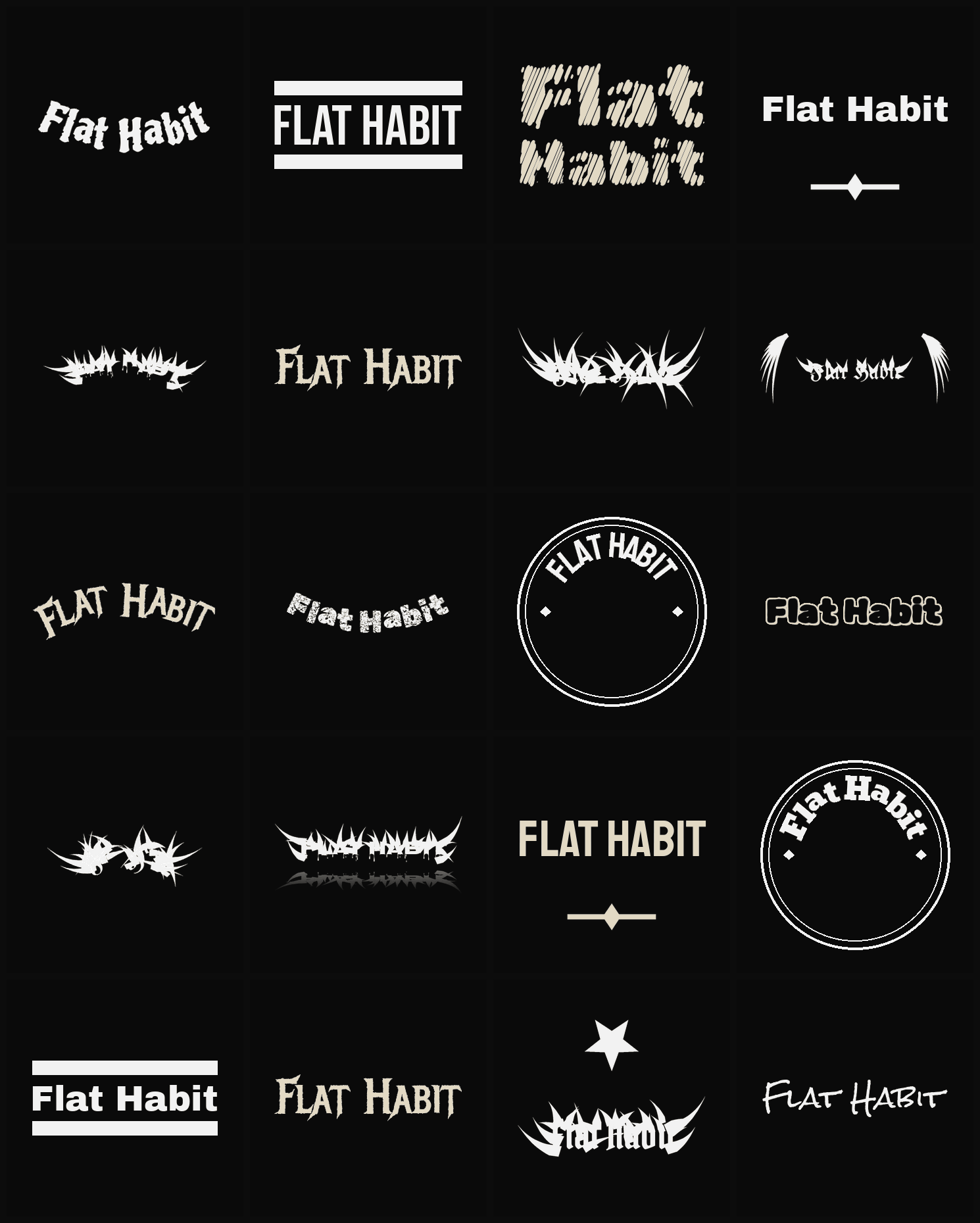 Twenty Flat Habit band logo ideas — different faces, treatments and spike settings