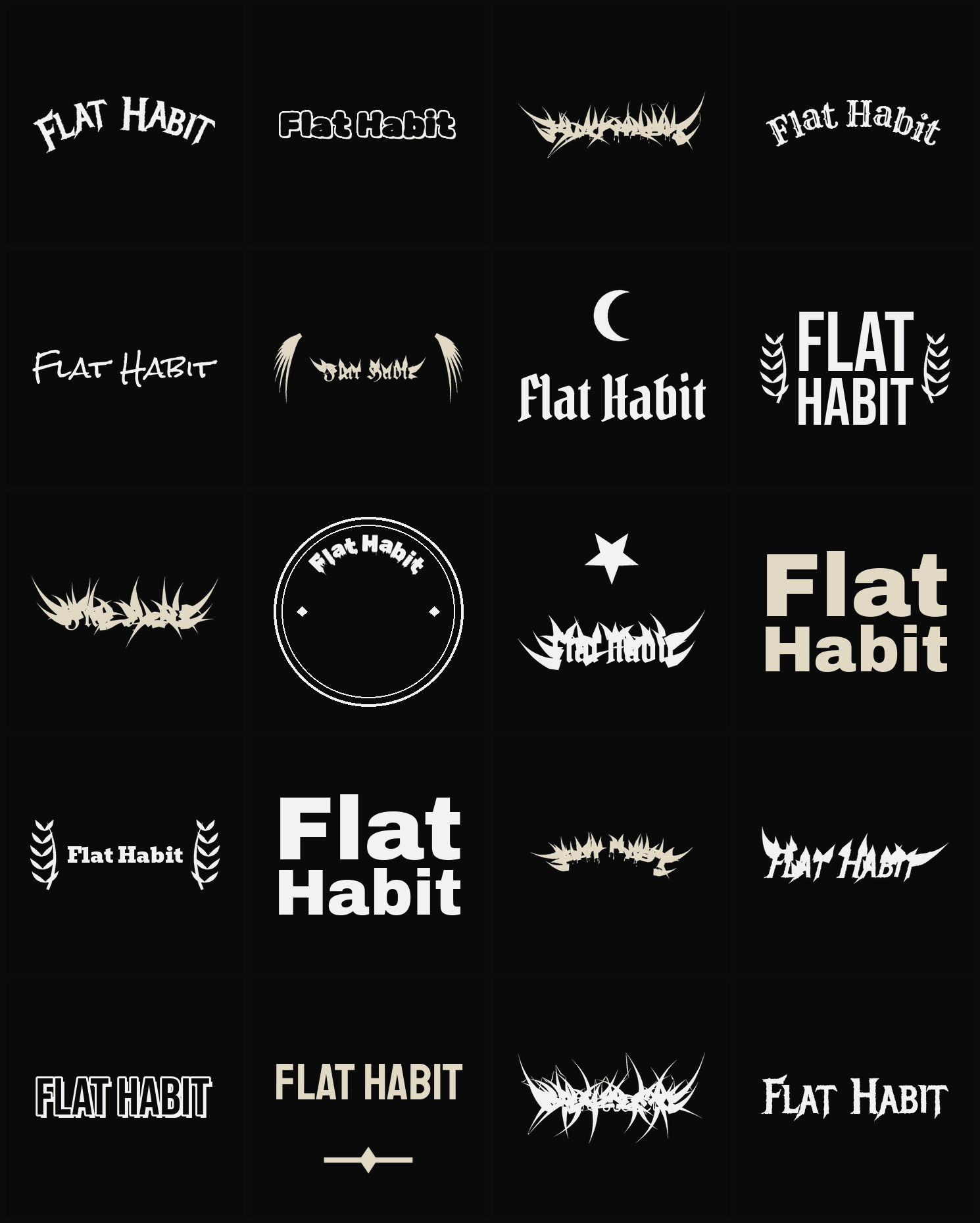 Twenty Flat Habit band logo ideas — different faces, treatments and spike settings