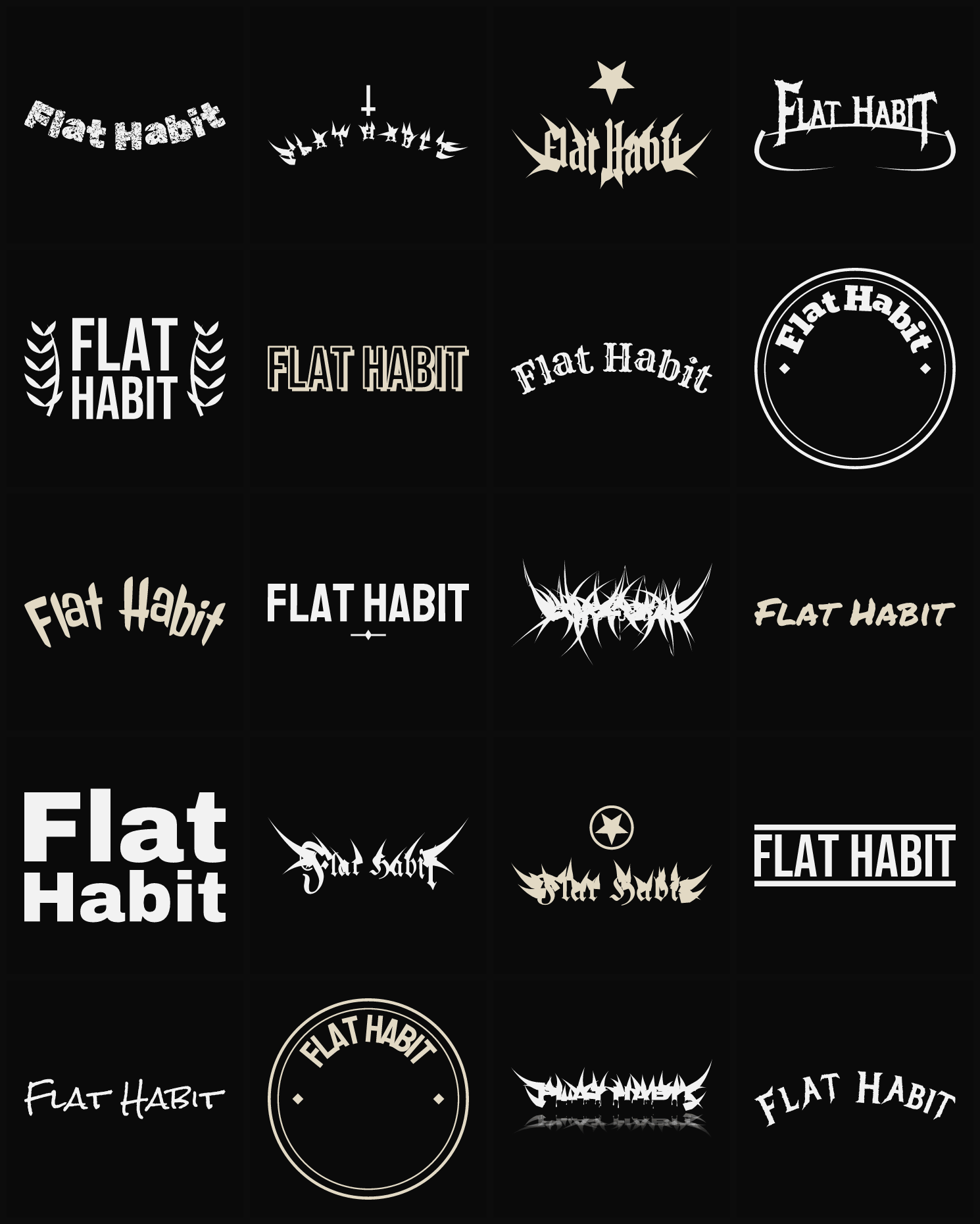 Twenty Flat Habit band logo ideas — different faces, treatments and spike settings