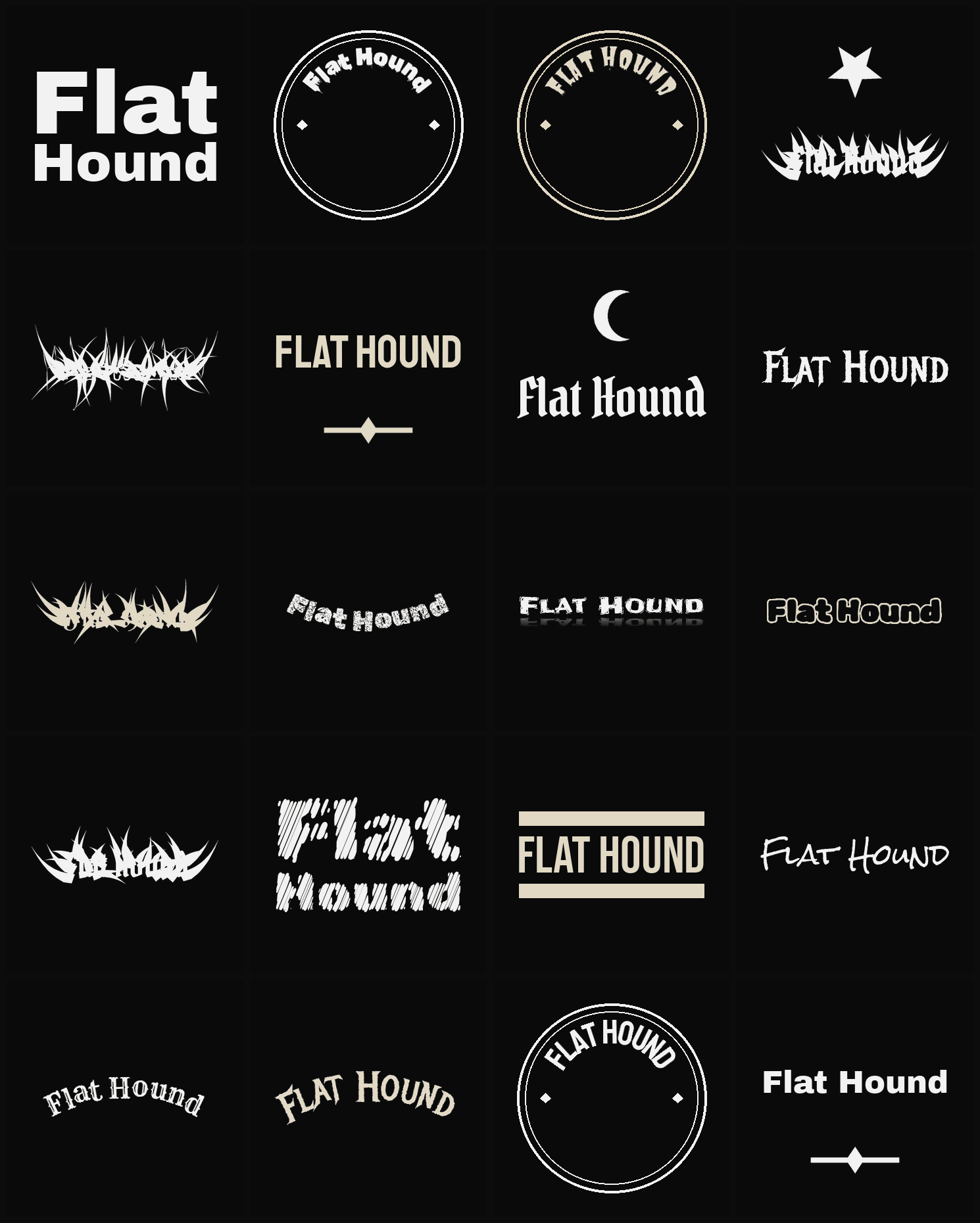 Twenty Flat Hound band logo ideas — different faces, treatments and spike settings