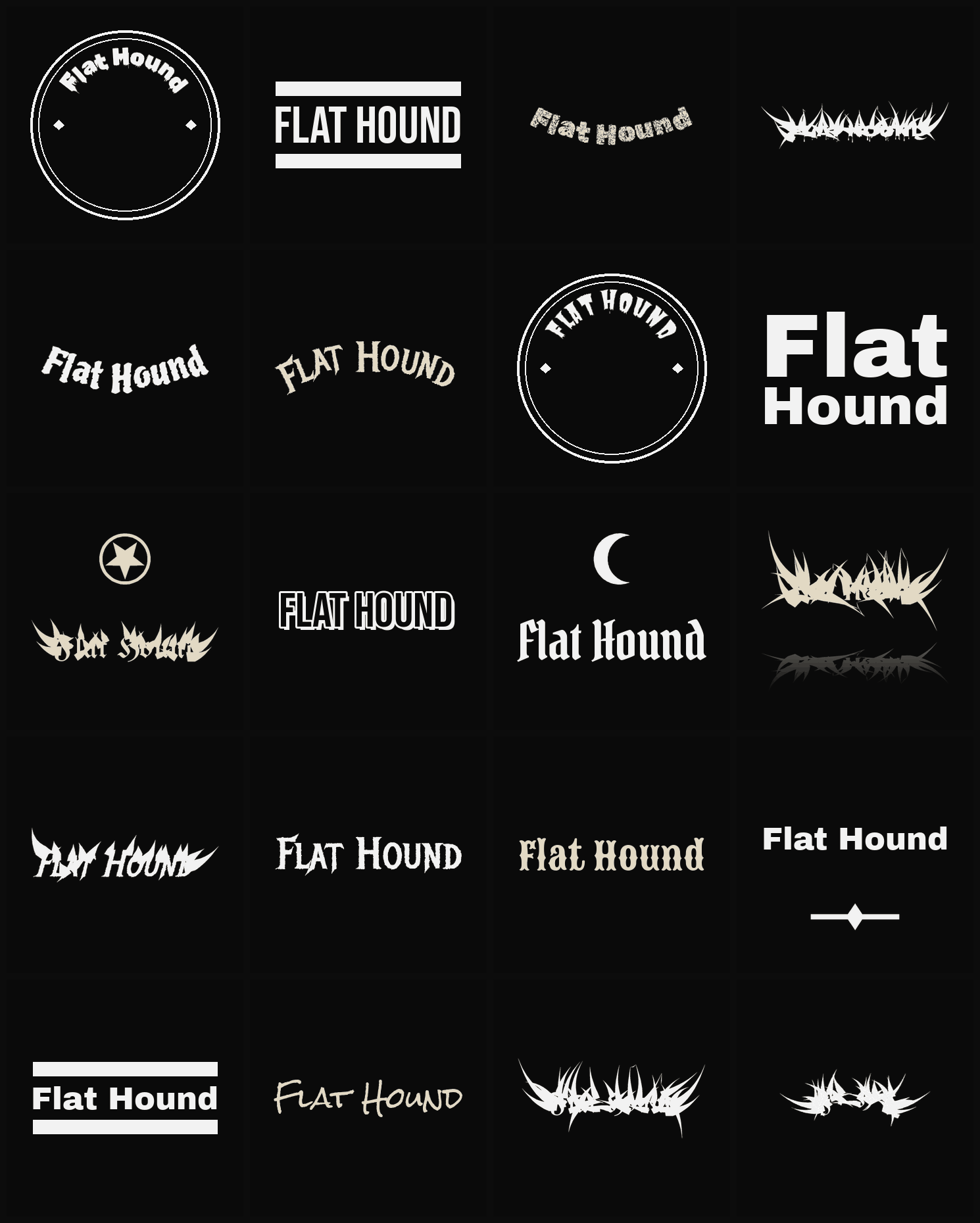 Twenty Flat Hound band logo ideas — different faces, treatments and spike settings