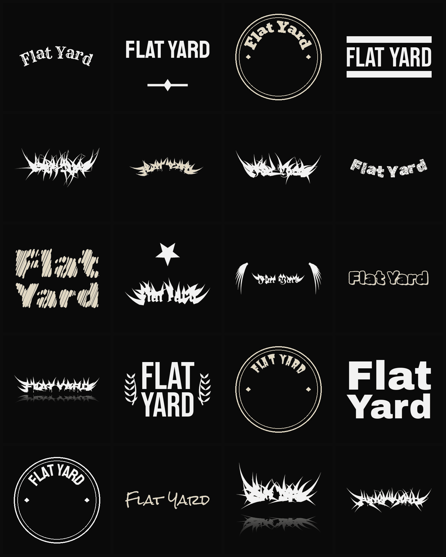 Twenty Flat Yard band logo ideas — different faces, treatments and spike settings
