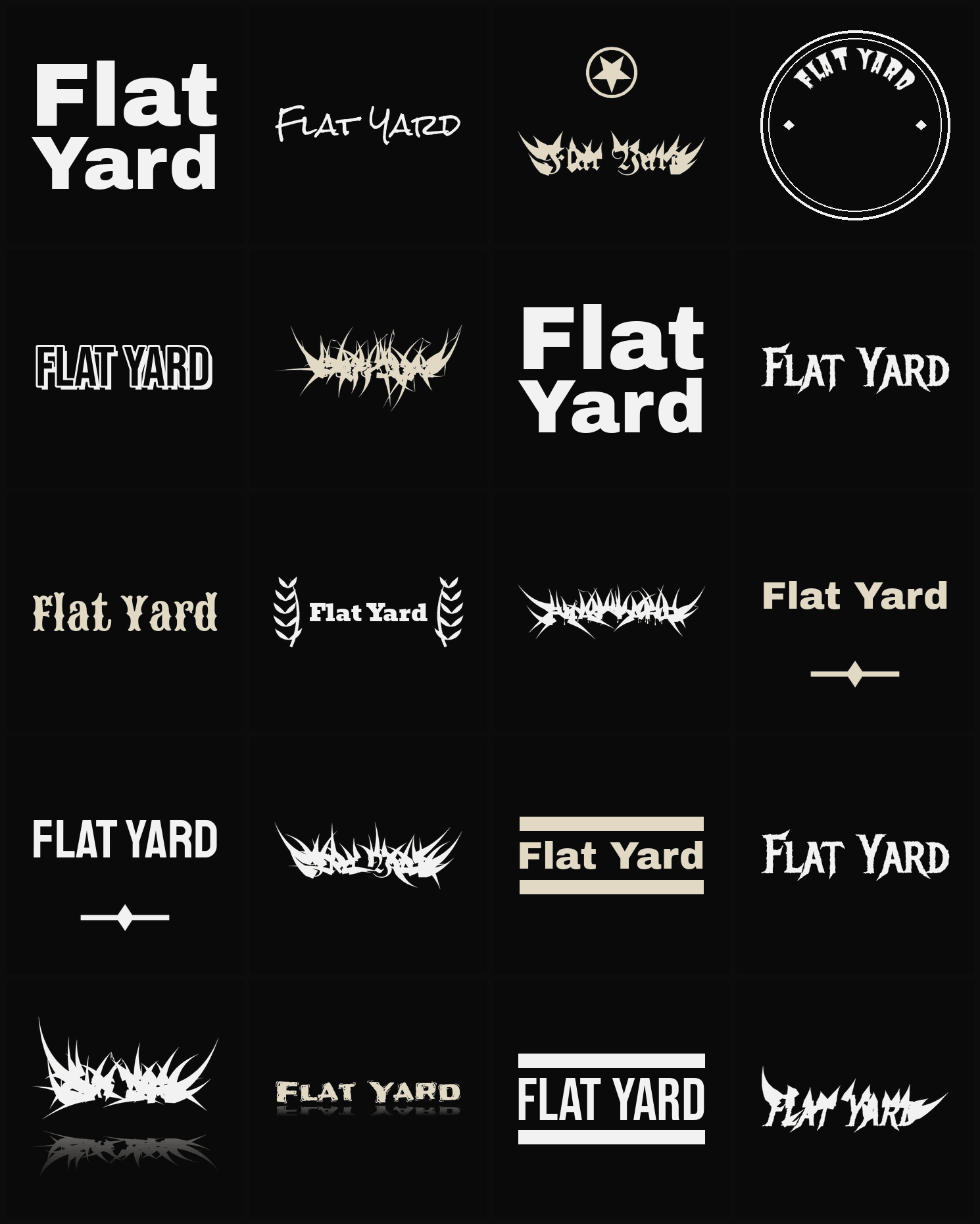 Twenty Flat Yard band logo ideas — different faces, treatments and spike settings