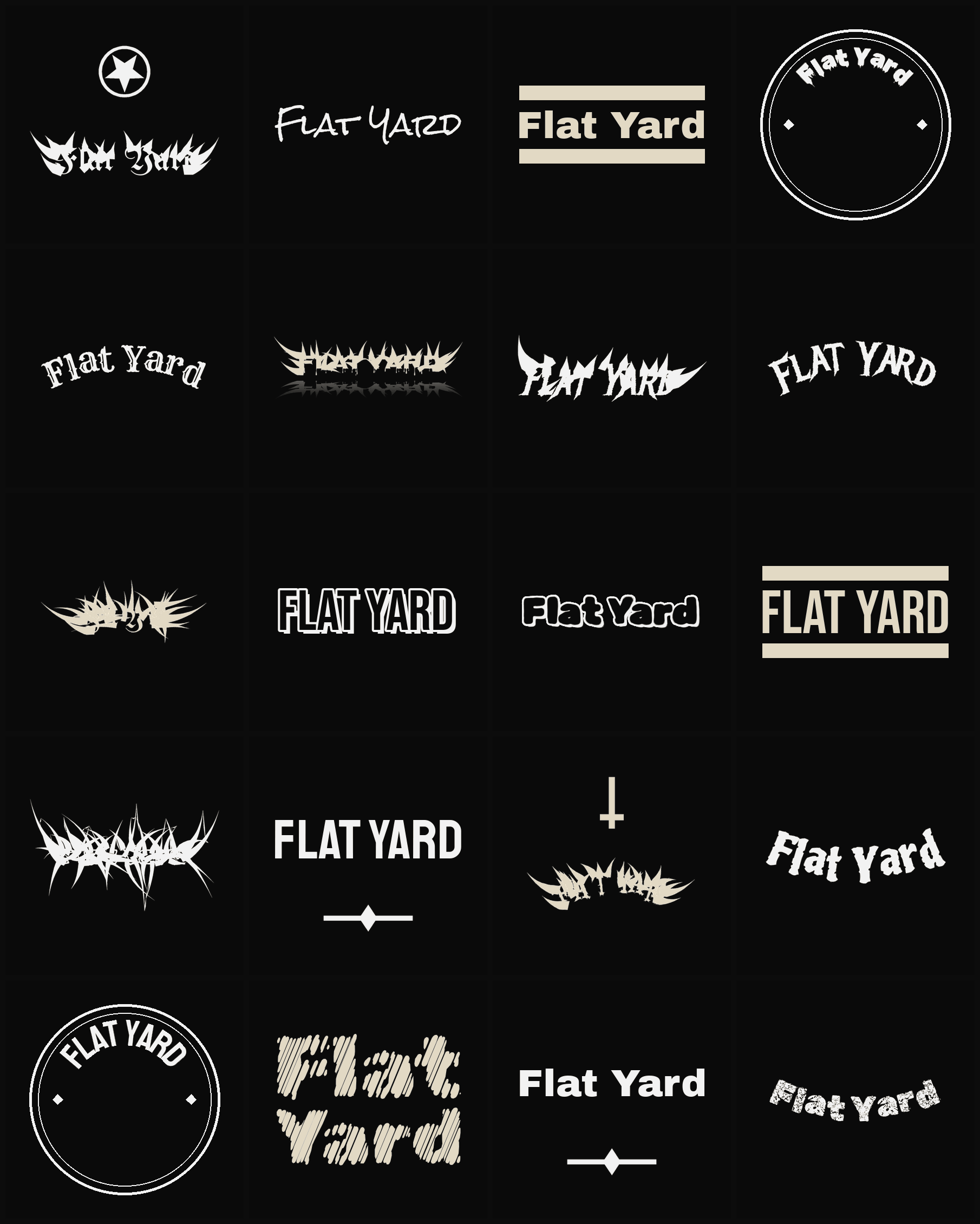 Twenty Flat Yard band logo ideas — different faces, treatments and spike settings