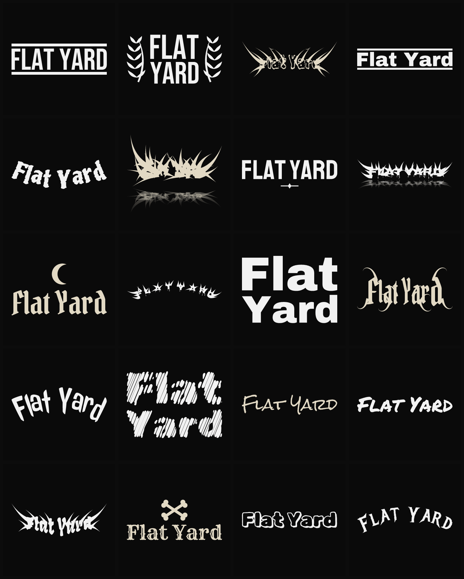 Twenty Flat Yard band logo ideas — different faces, treatments and spike settings