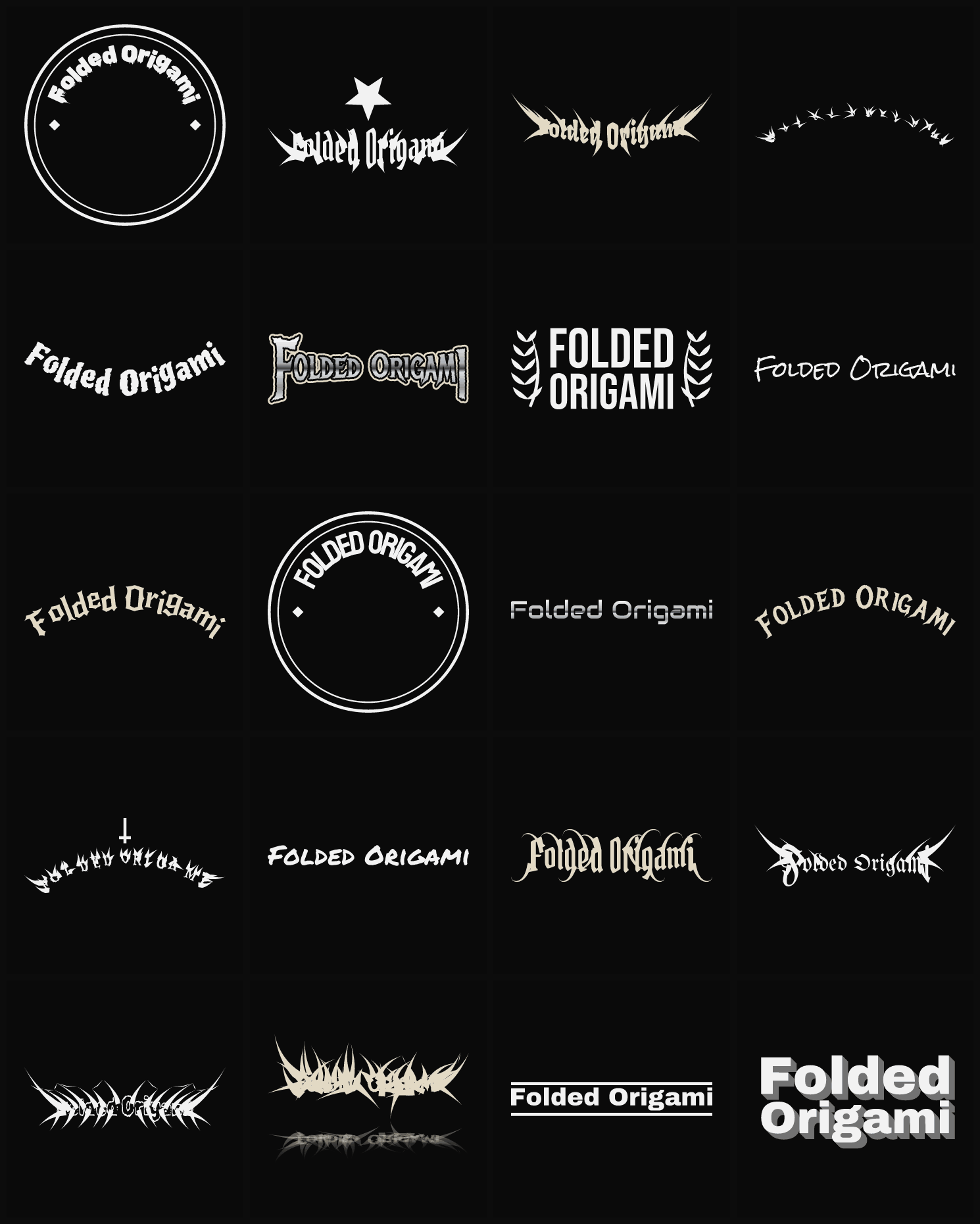 Twenty Folded Origami band logo ideas — different faces, treatments and spike settings