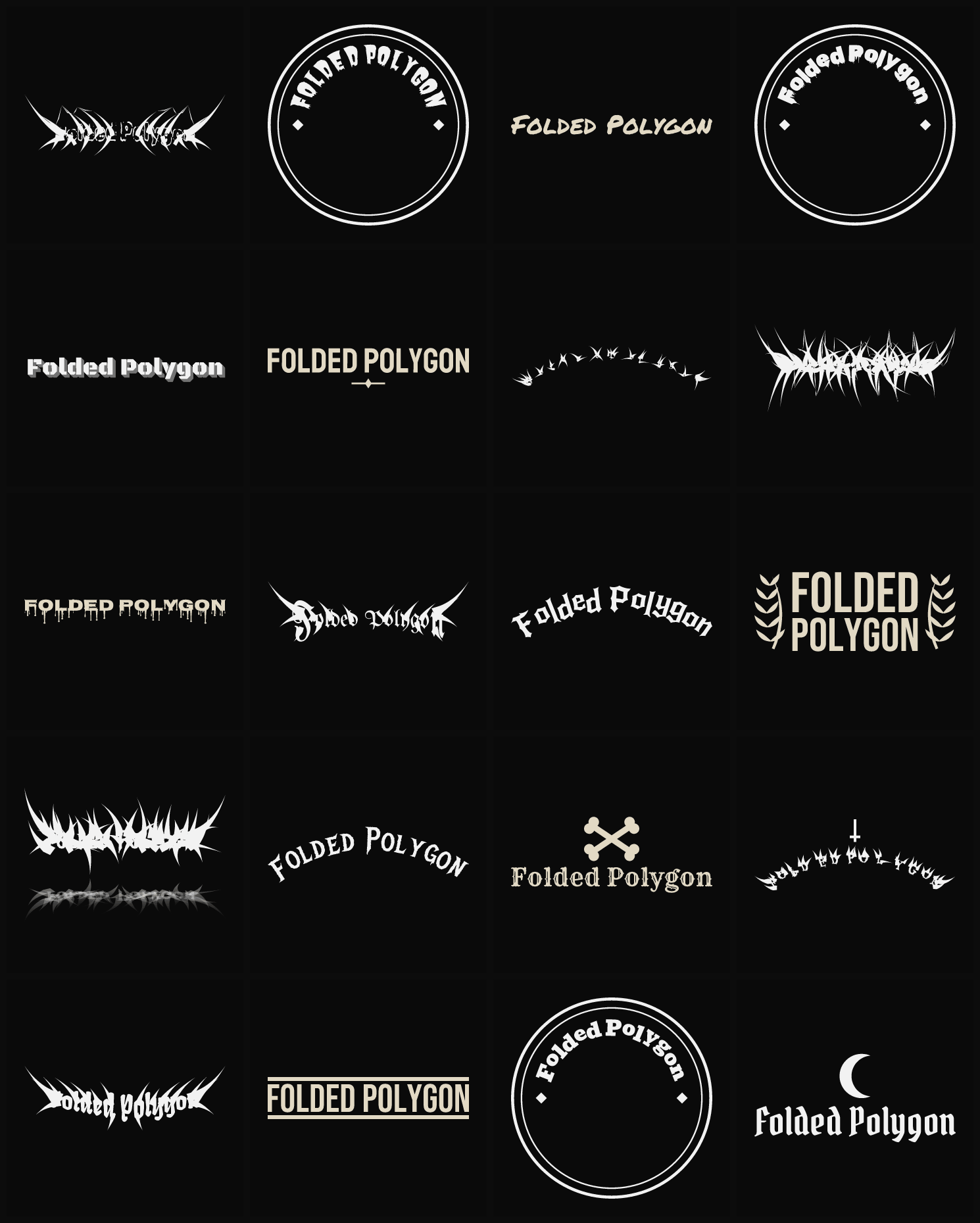 Twenty Folded Polygon band logo ideas — different faces, treatments and spike settings