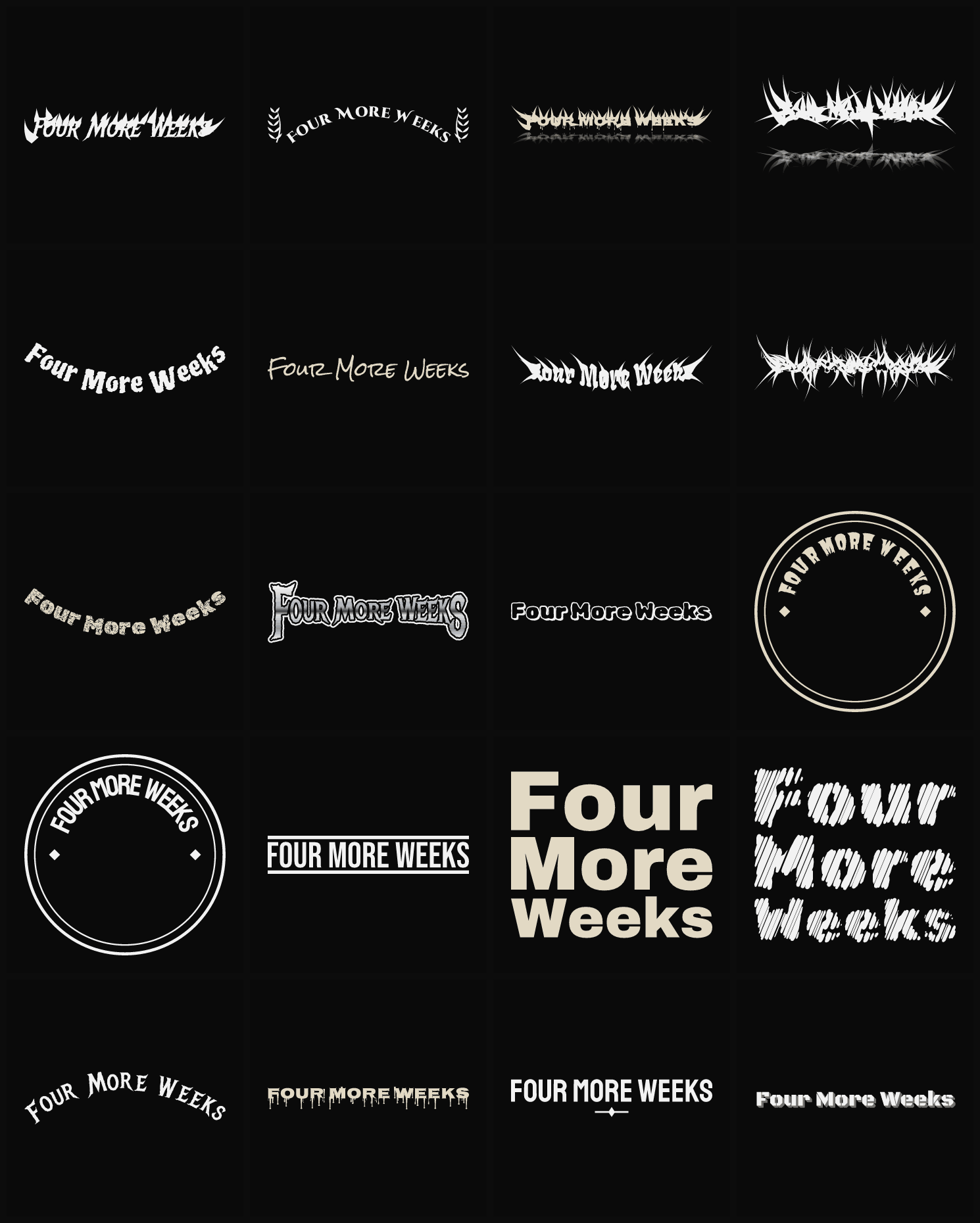 Twenty Four More Weeks band logo ideas — different faces, treatments and spike settings