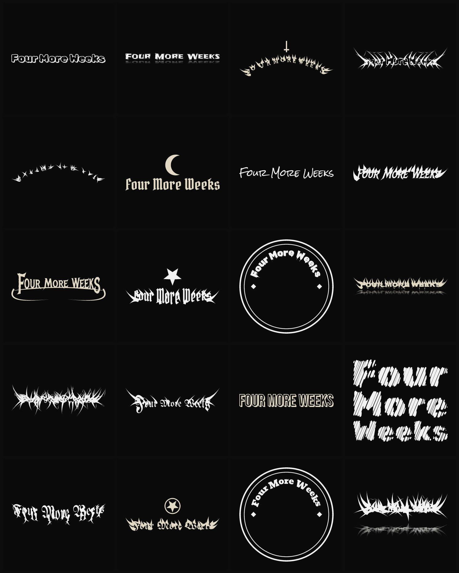Twenty Four More Weeks band logo ideas — different faces, treatments and spike settings