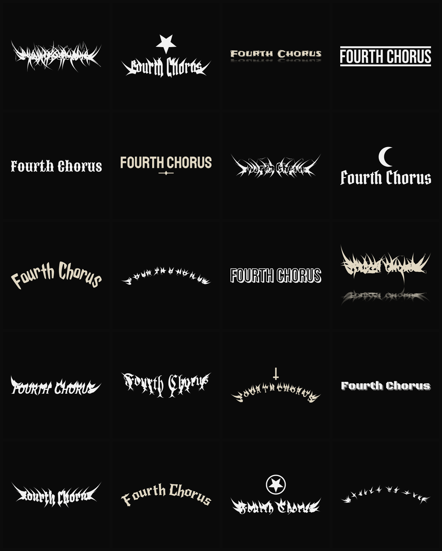 Twenty Fourth Chorus band logo ideas — different faces, treatments and spike settings