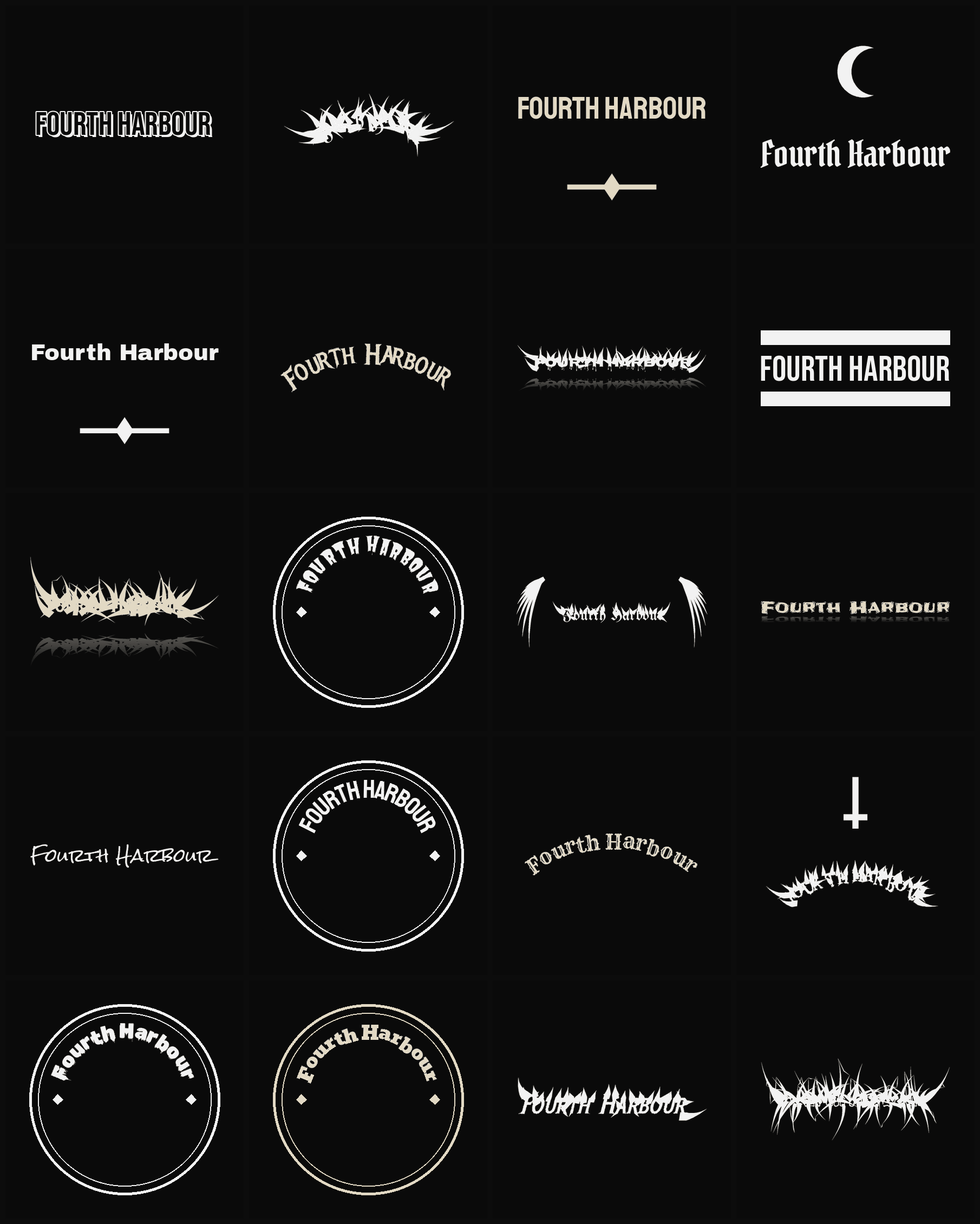 Twenty Fourth Harbour band logo ideas — different faces, treatments and spike settings