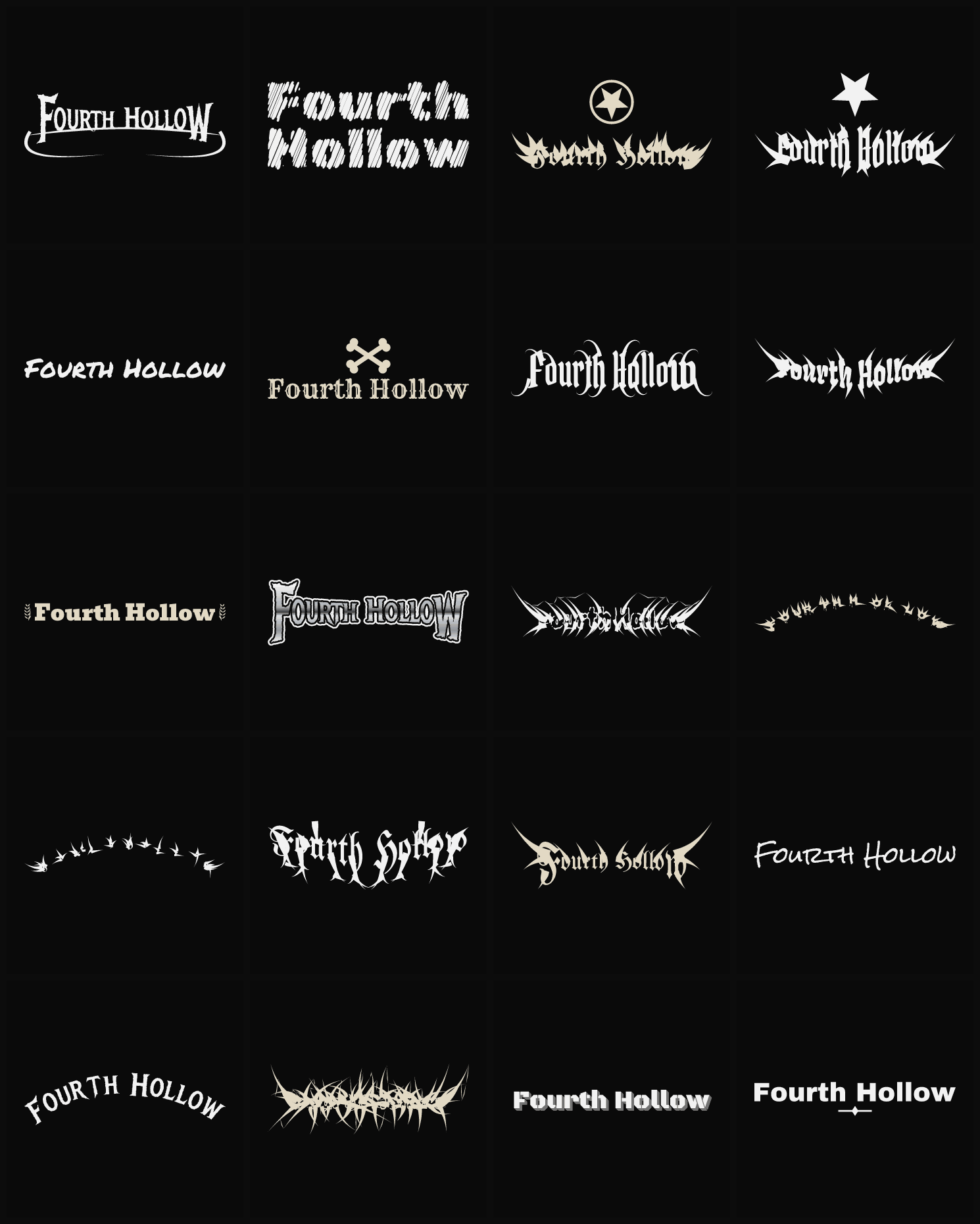 Twenty Fourth Hollow band logo ideas — different faces, treatments and spike settings