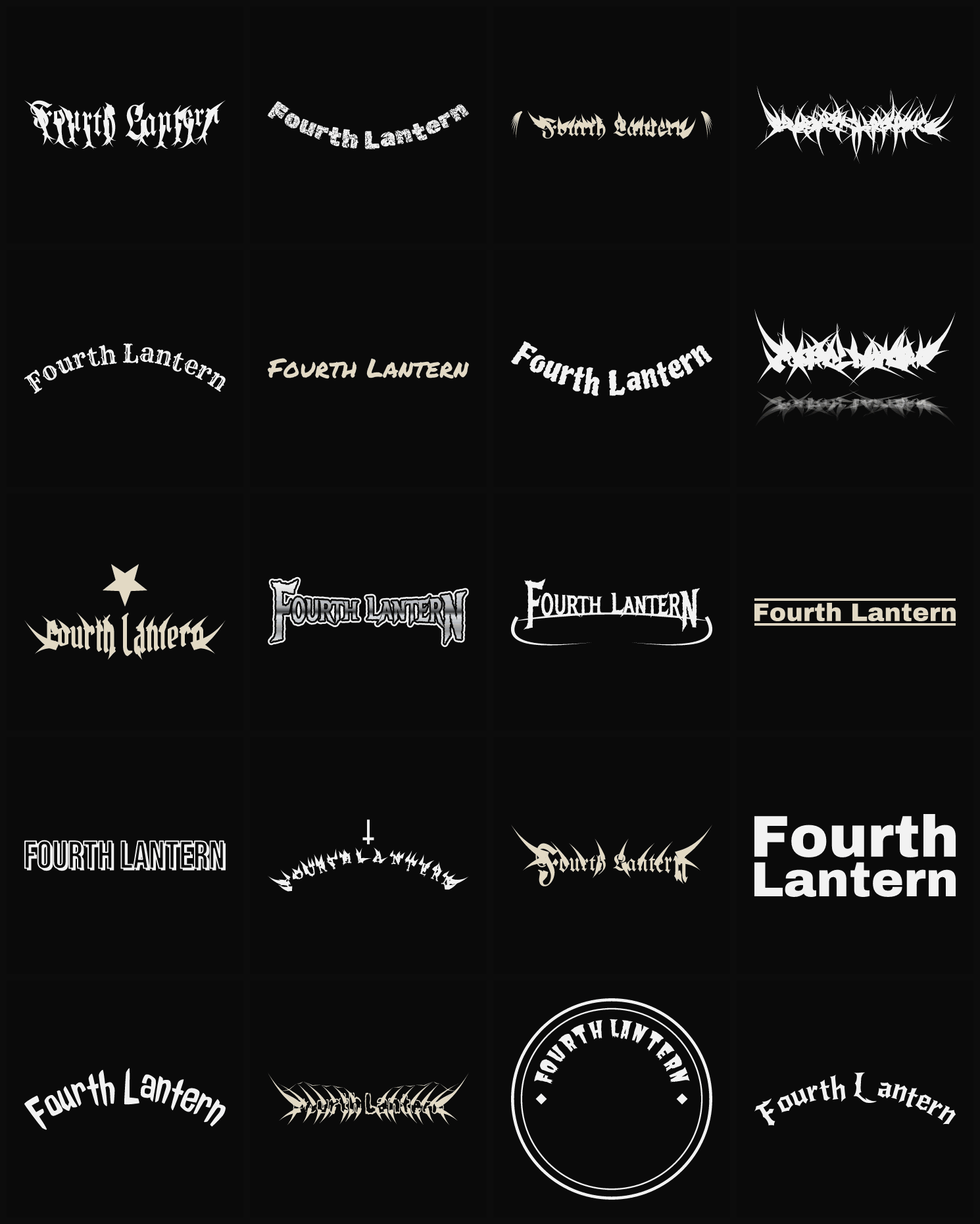 Twenty Fourth Lantern band logo ideas — different faces, treatments and spike settings