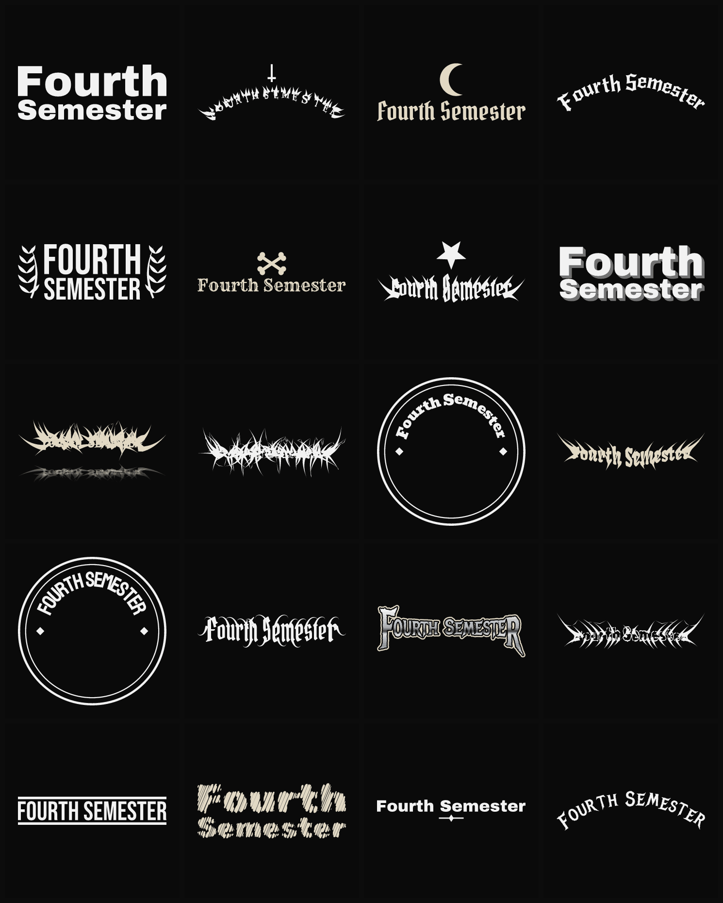 Twenty Fourth Semester band logo ideas — different faces, treatments and spike settings