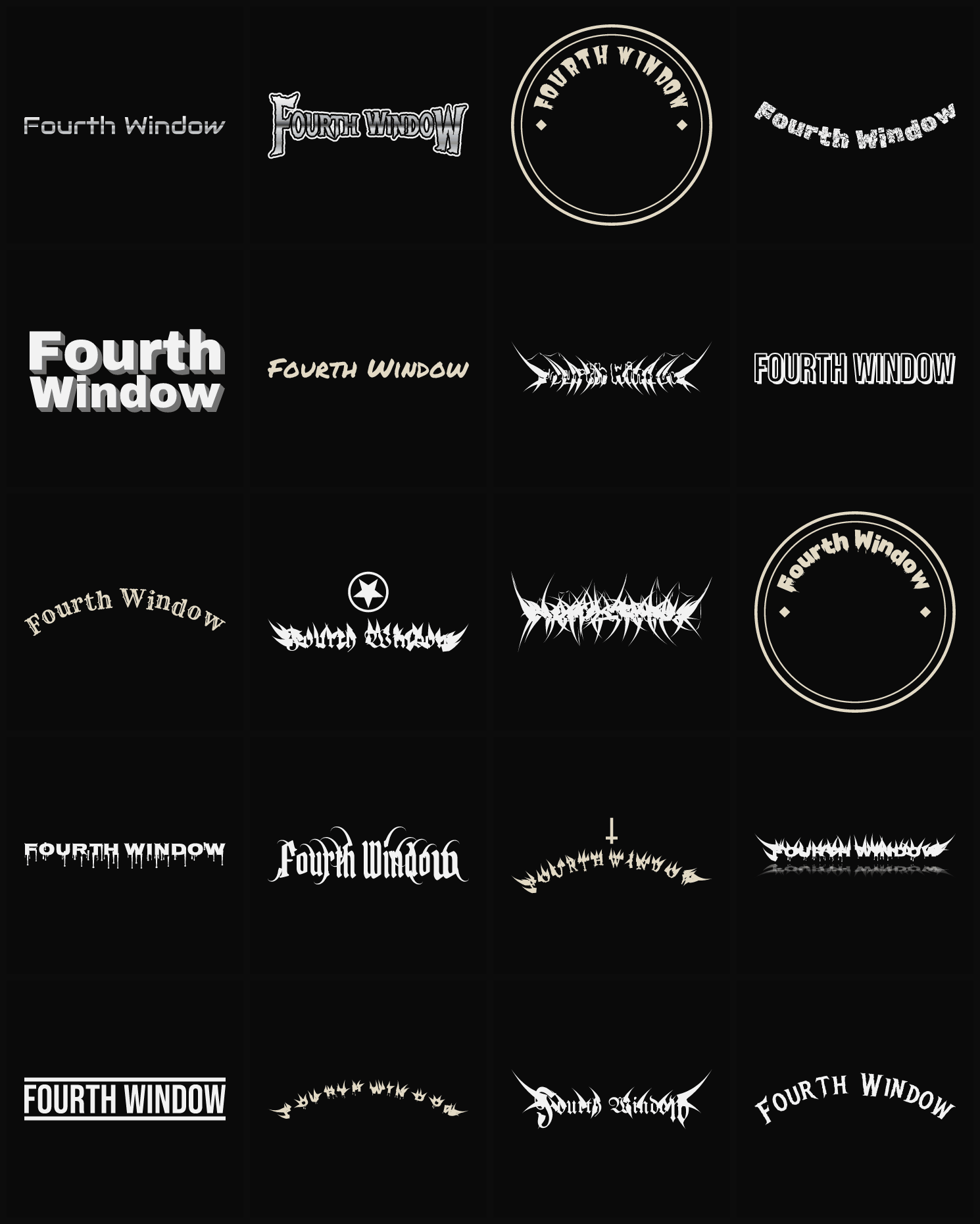 Twenty Fourth Window band logo ideas — different faces, treatments and spike settings