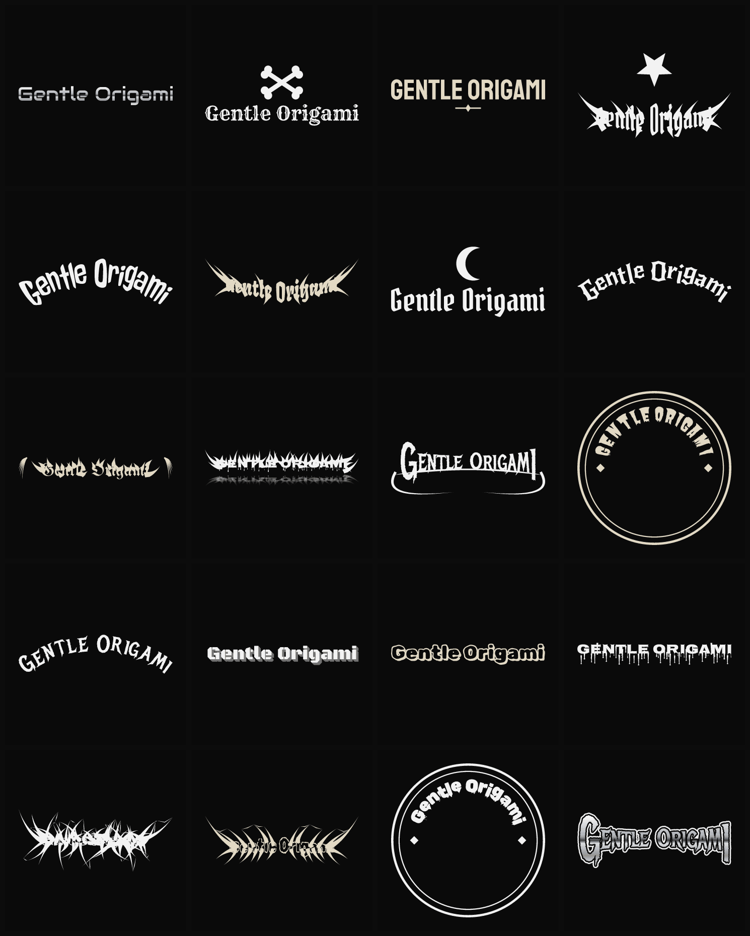 Twenty Gentle Origami band logo ideas — different faces, treatments and spike settings
