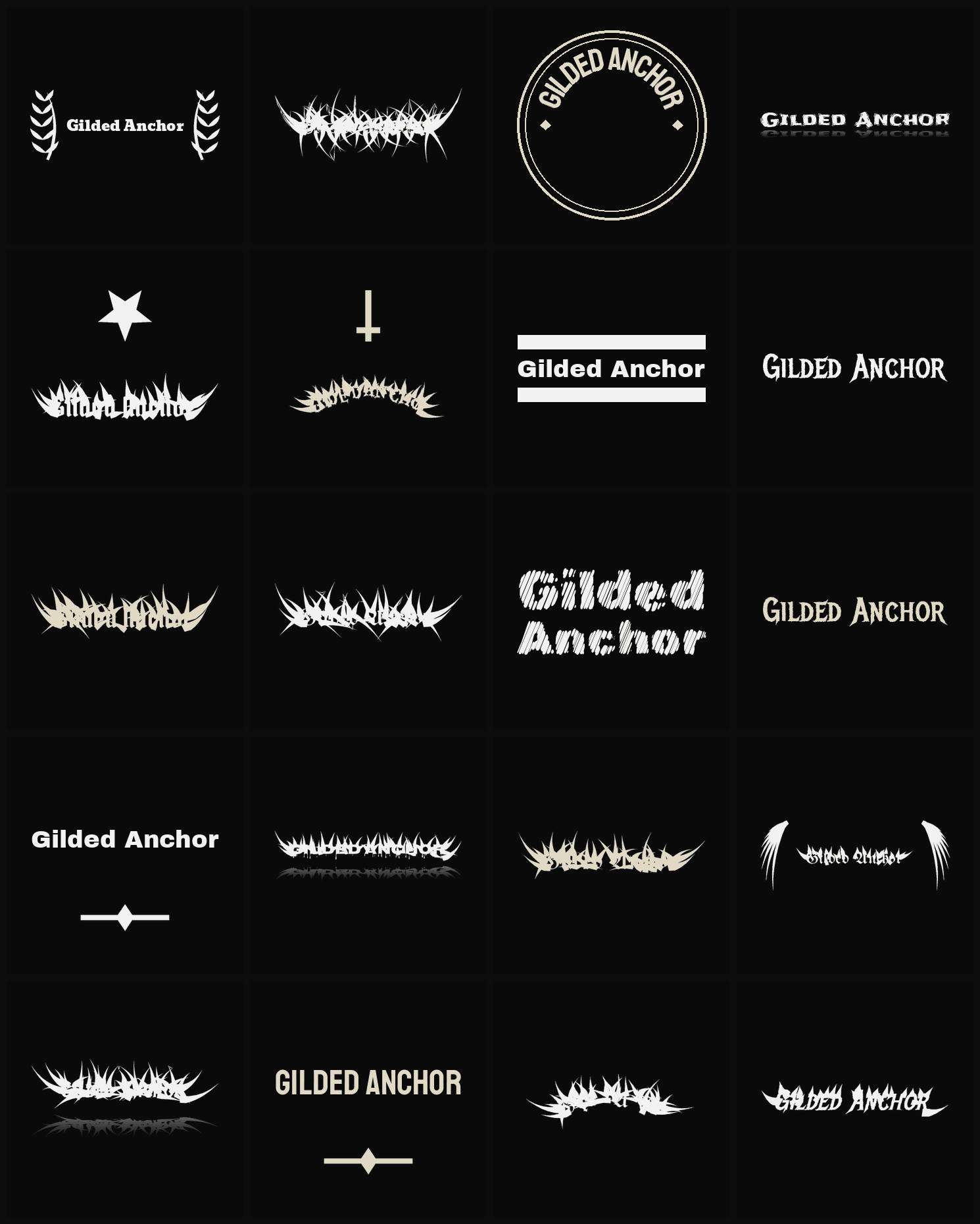 Twenty Gilded Anchor band logo ideas — different faces, treatments and spike settings