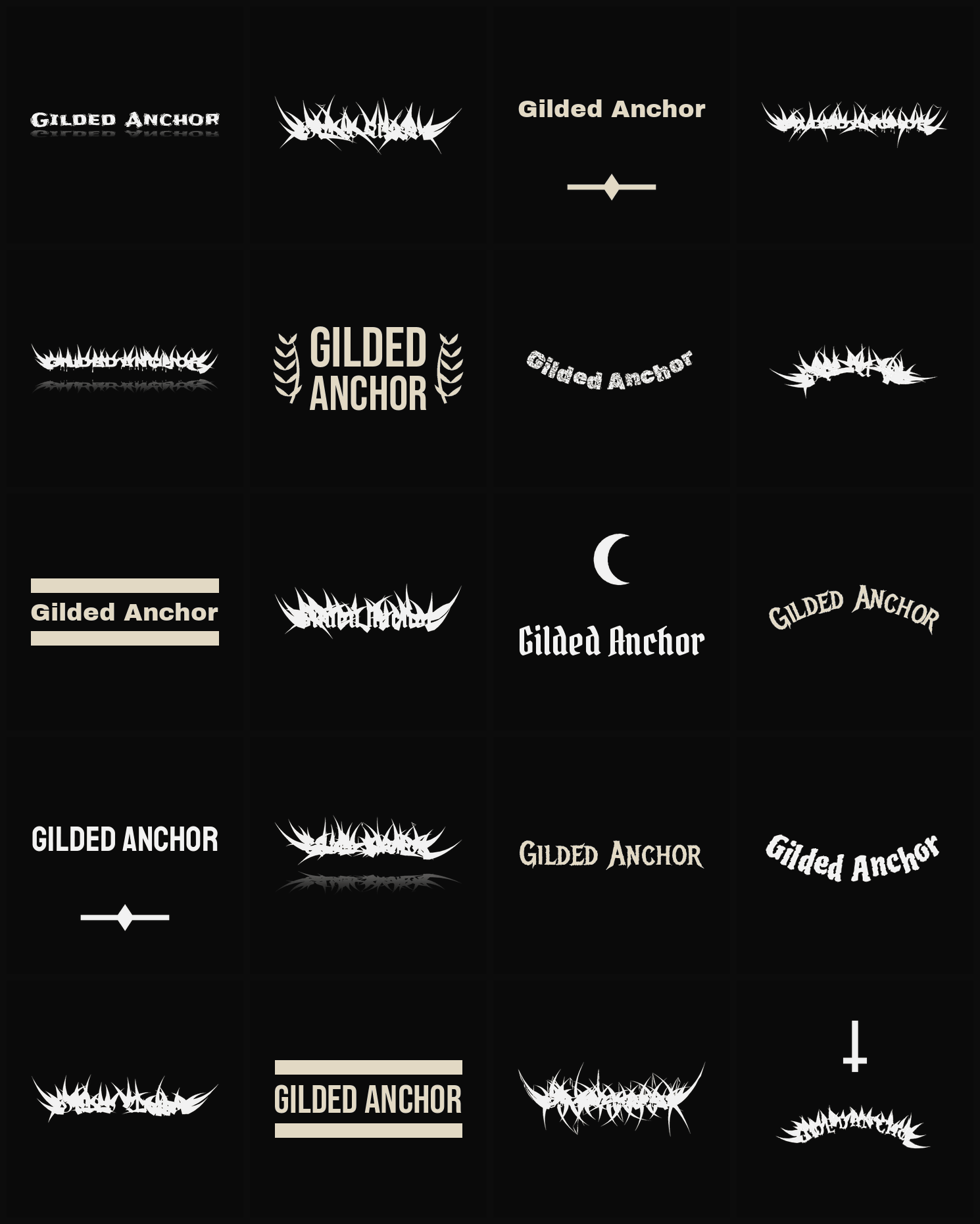 Twenty Gilded Anchor band logo ideas — different faces, treatments and spike settings