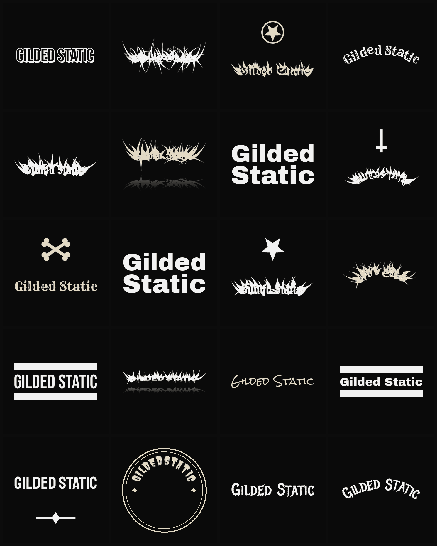 Twenty Gilded Static band logo ideas — different faces, treatments and spike settings