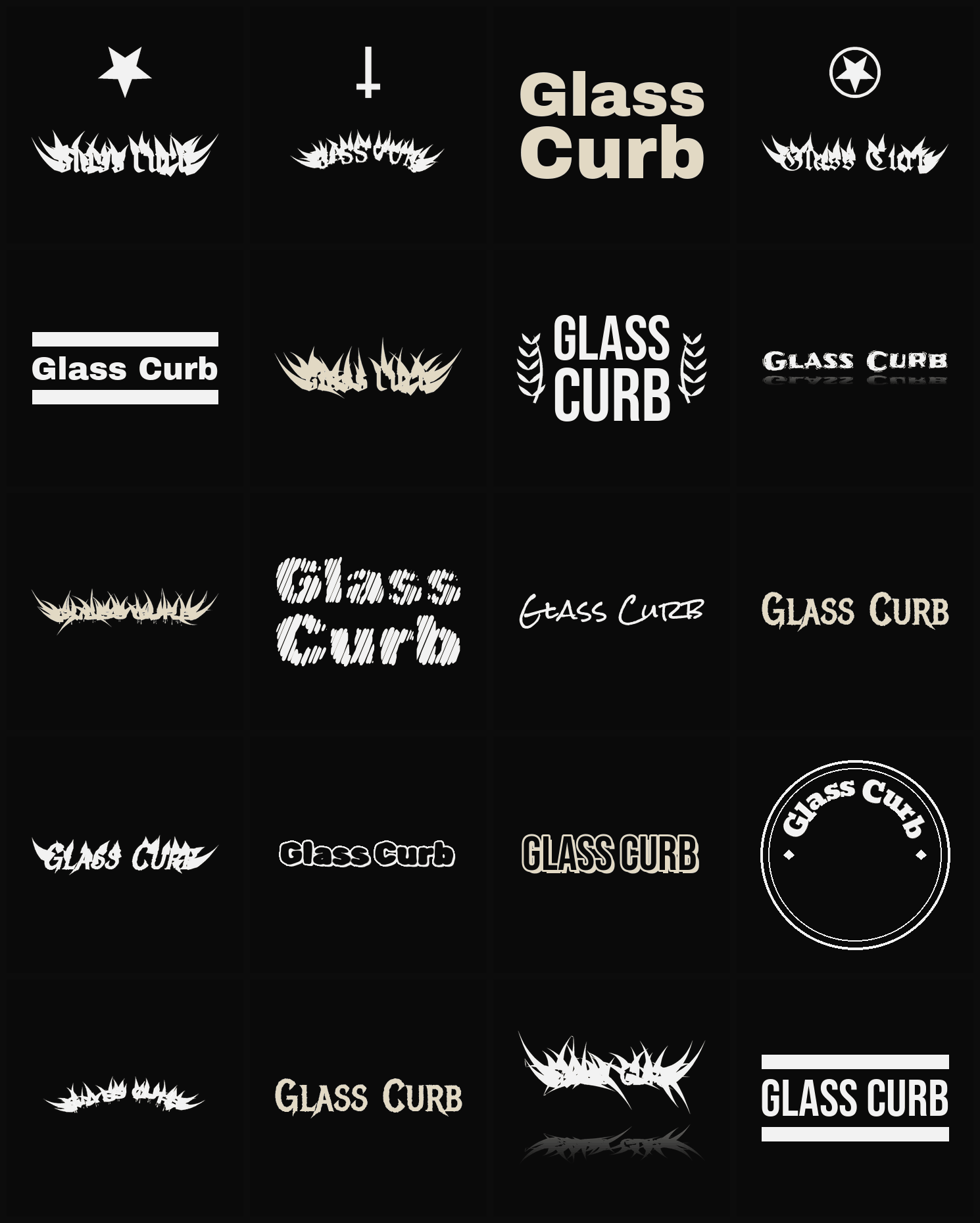 Twenty Glass Curb band logo ideas — different faces, treatments and spike settings