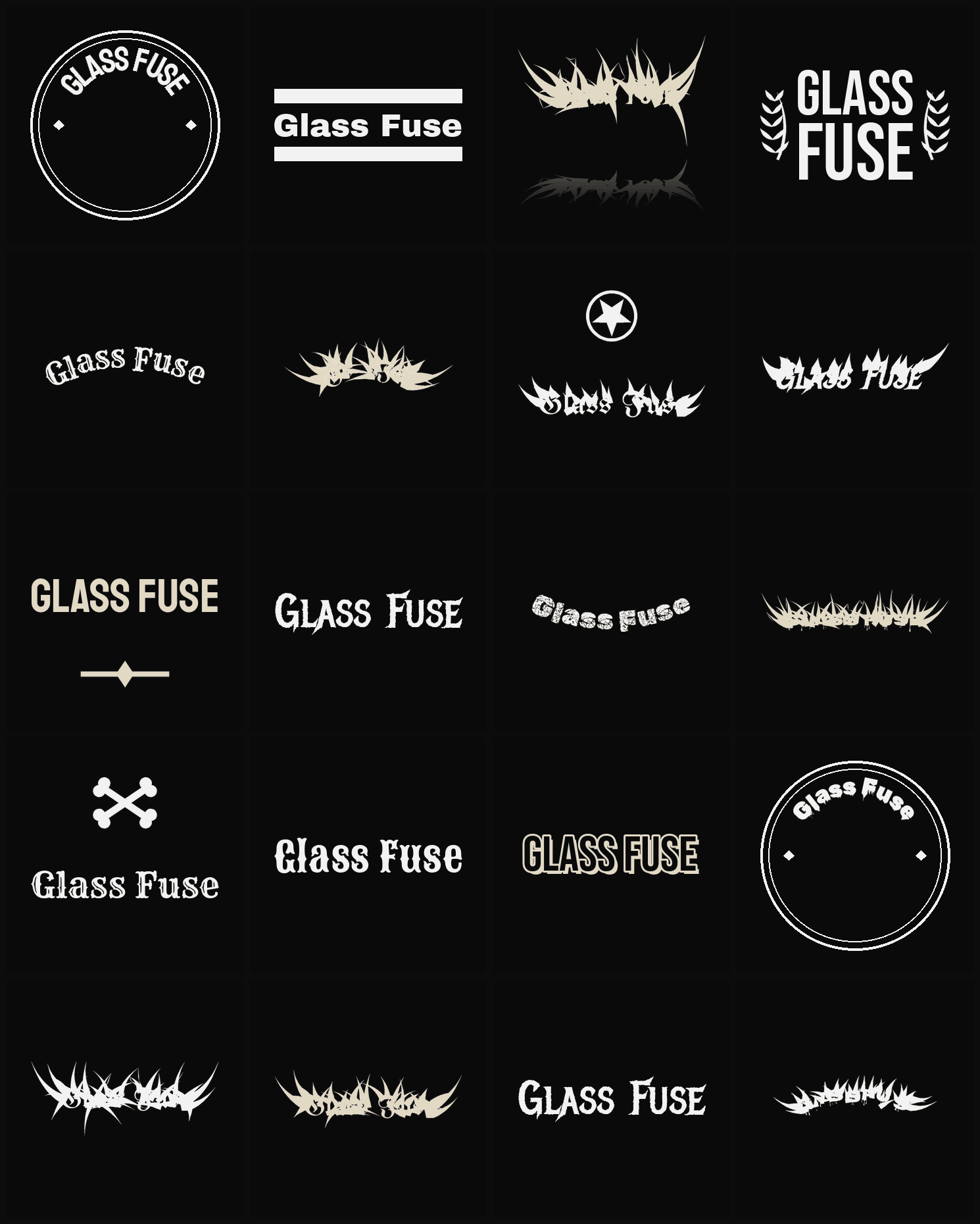 Twenty Glass Fuse band logo ideas — different faces, treatments and spike settings