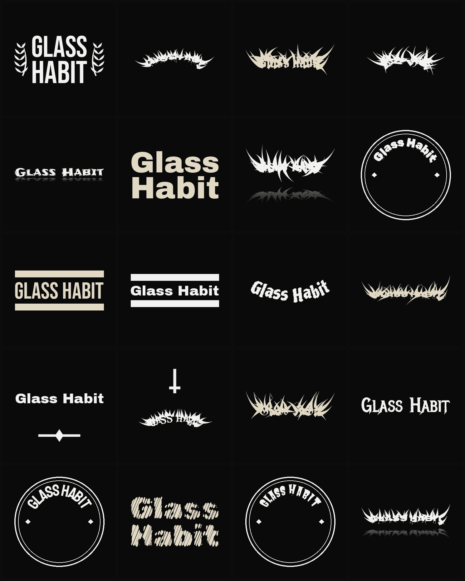 Twenty Glass Habit band logo ideas — different faces, treatments and spike settings
