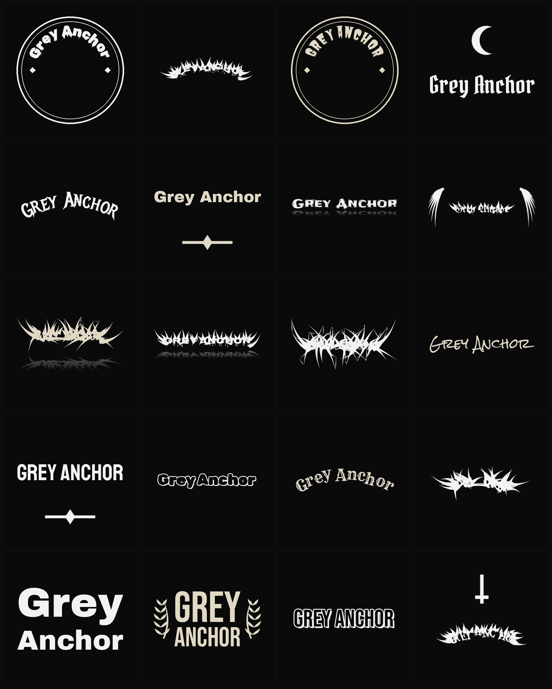 Twenty Grey Anchor band logo ideas — different faces, treatments and spike settings