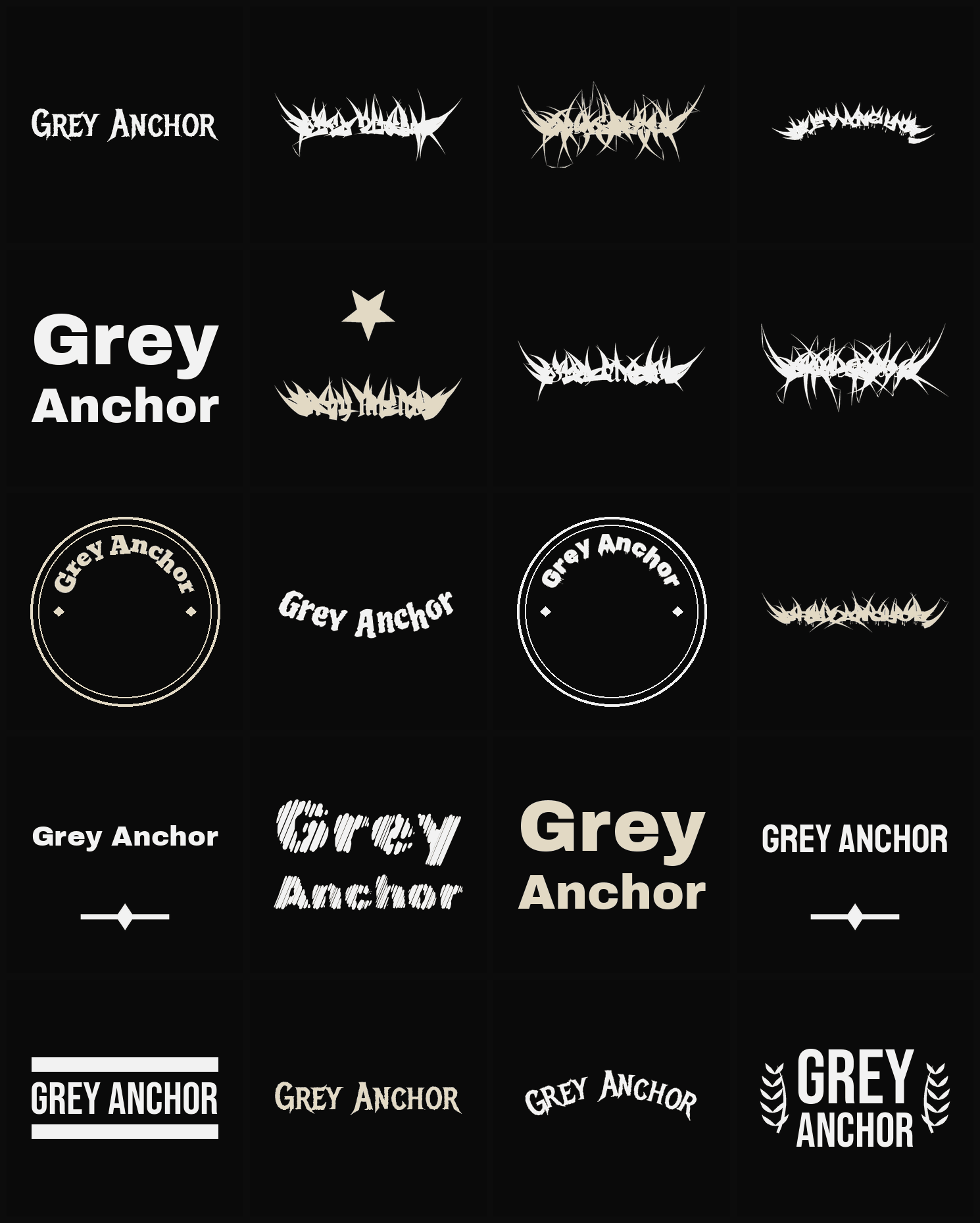 Twenty Grey Anchor band logo ideas — different faces, treatments and spike settings