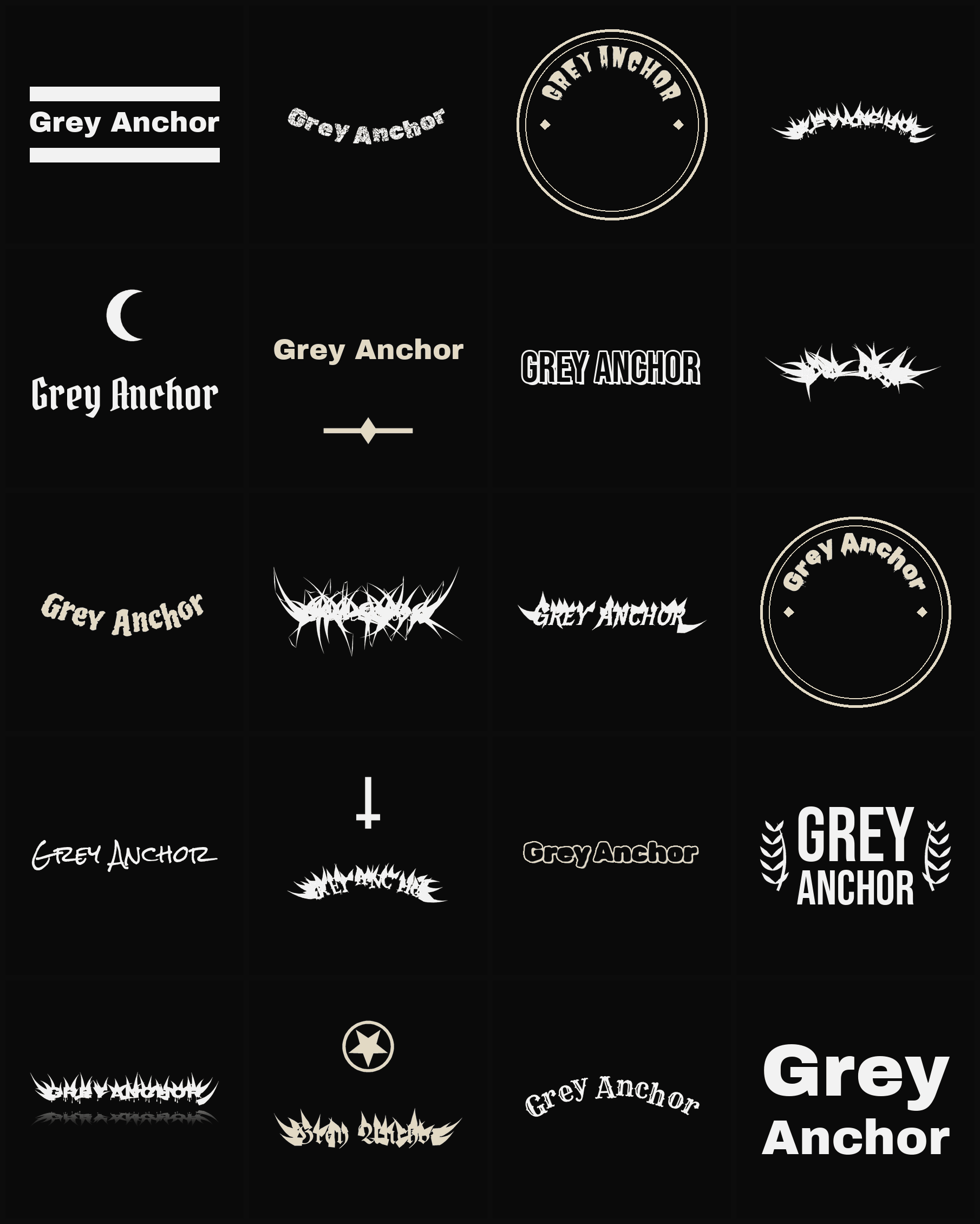 Twenty Grey Anchor band logo ideas — different faces, treatments and spike settings
