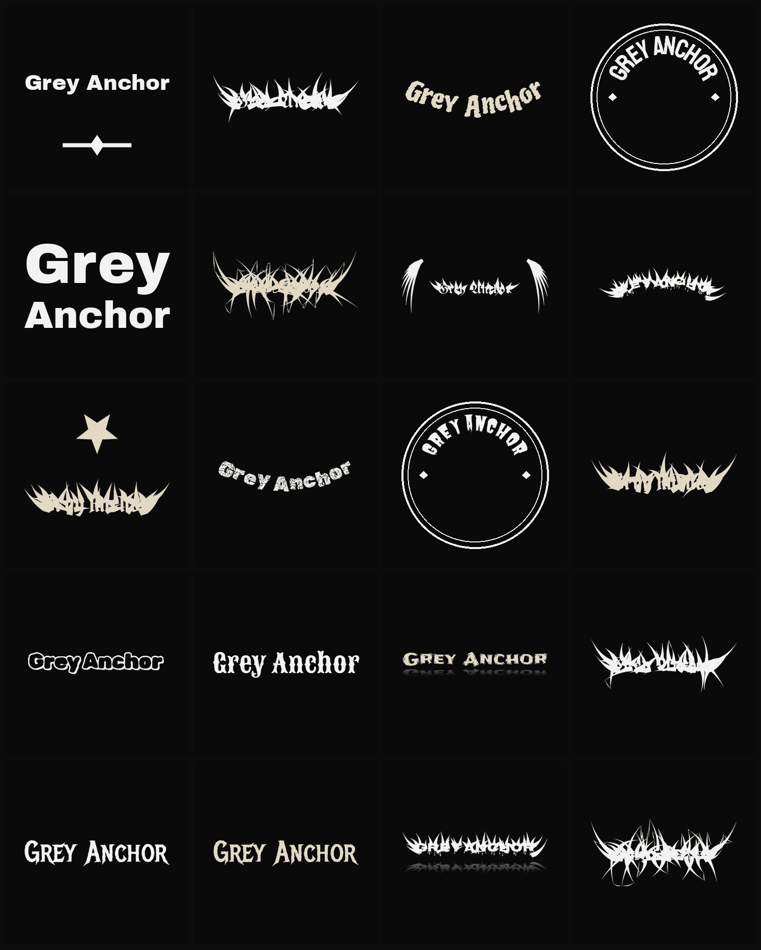 Twenty Grey Anchor band logo ideas — different faces, treatments and spike settings