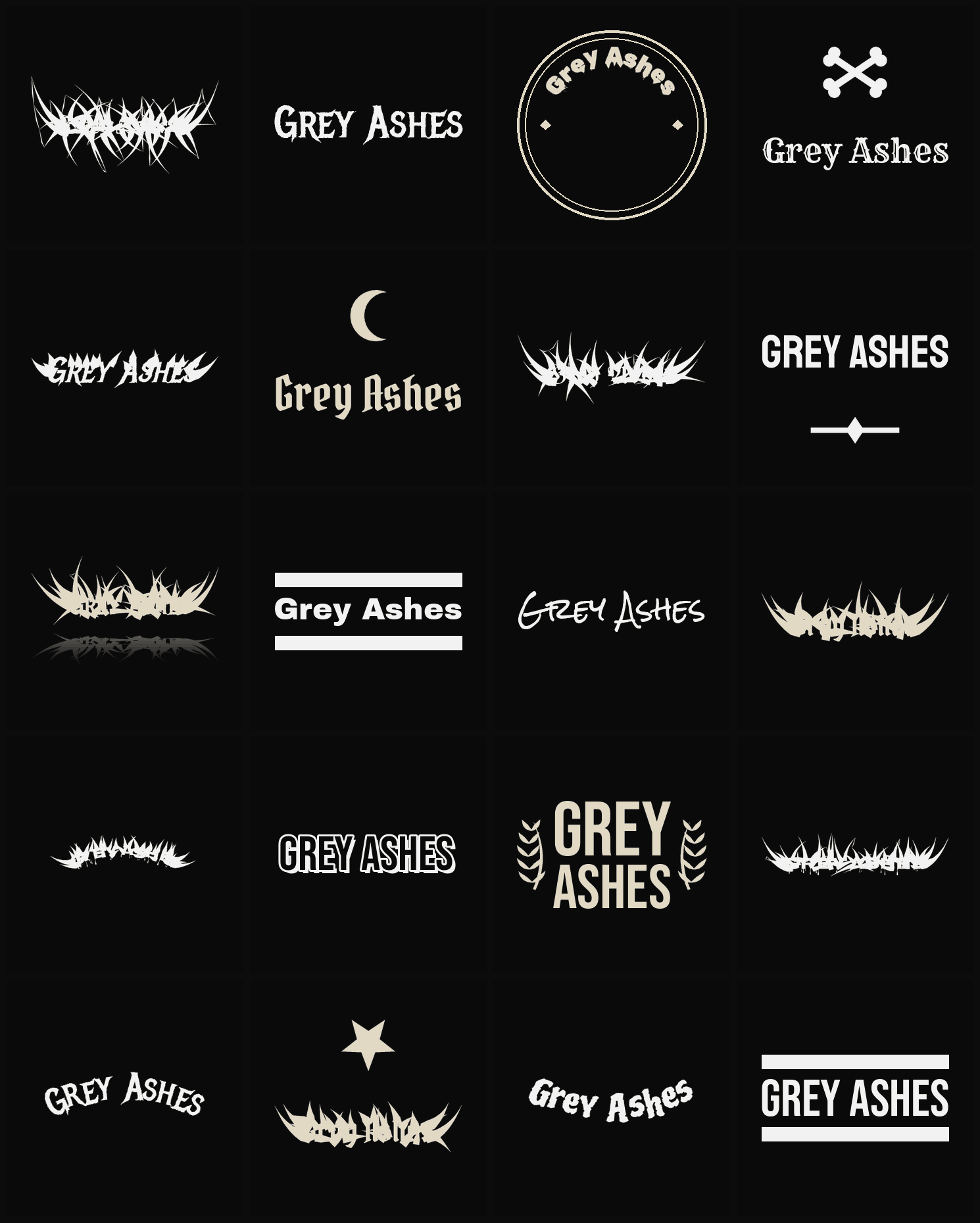 Twenty Grey Ashes band logo ideas — different faces, treatments and spike settings