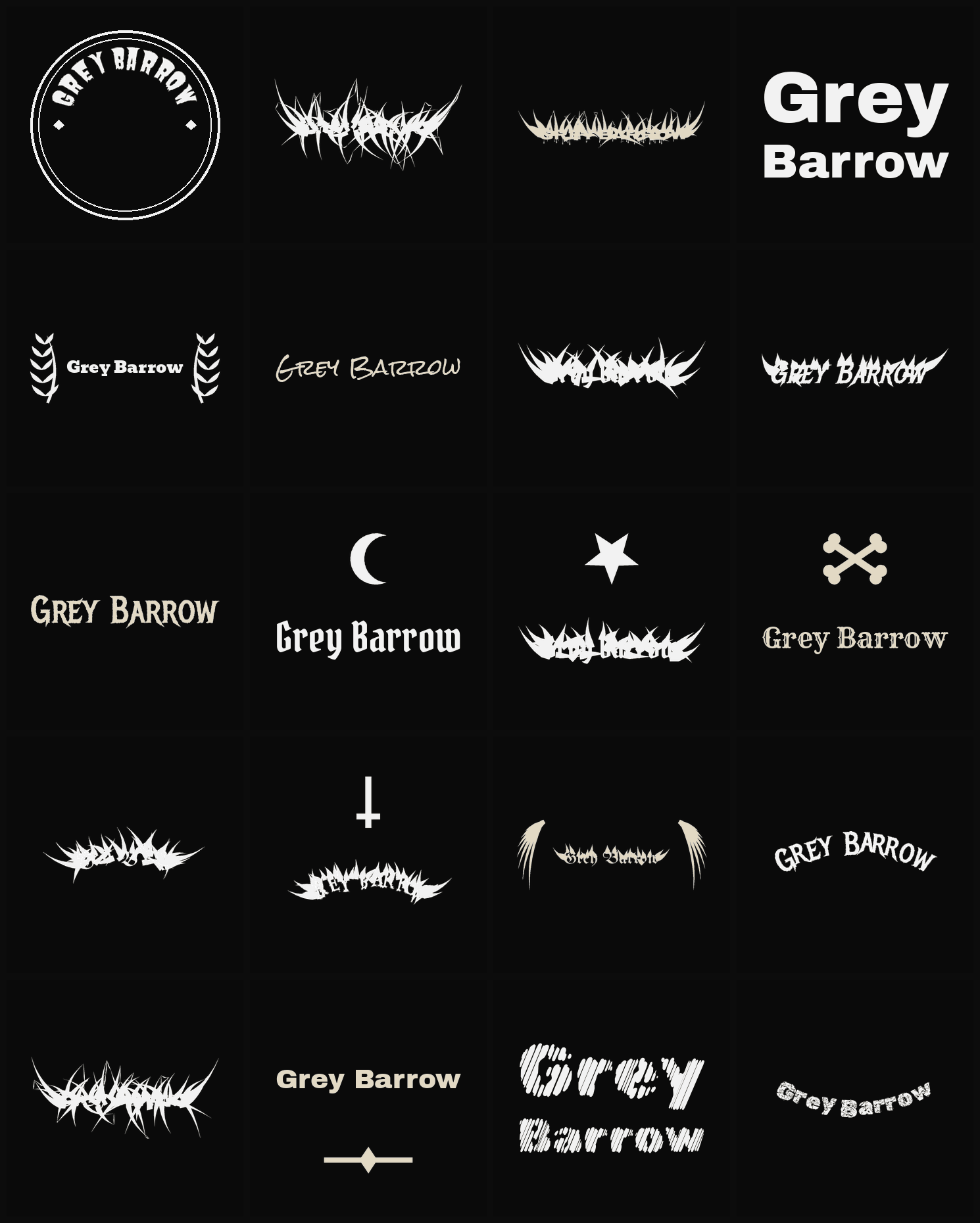Twenty Grey Barrow band logo ideas — different faces, treatments and spike settings