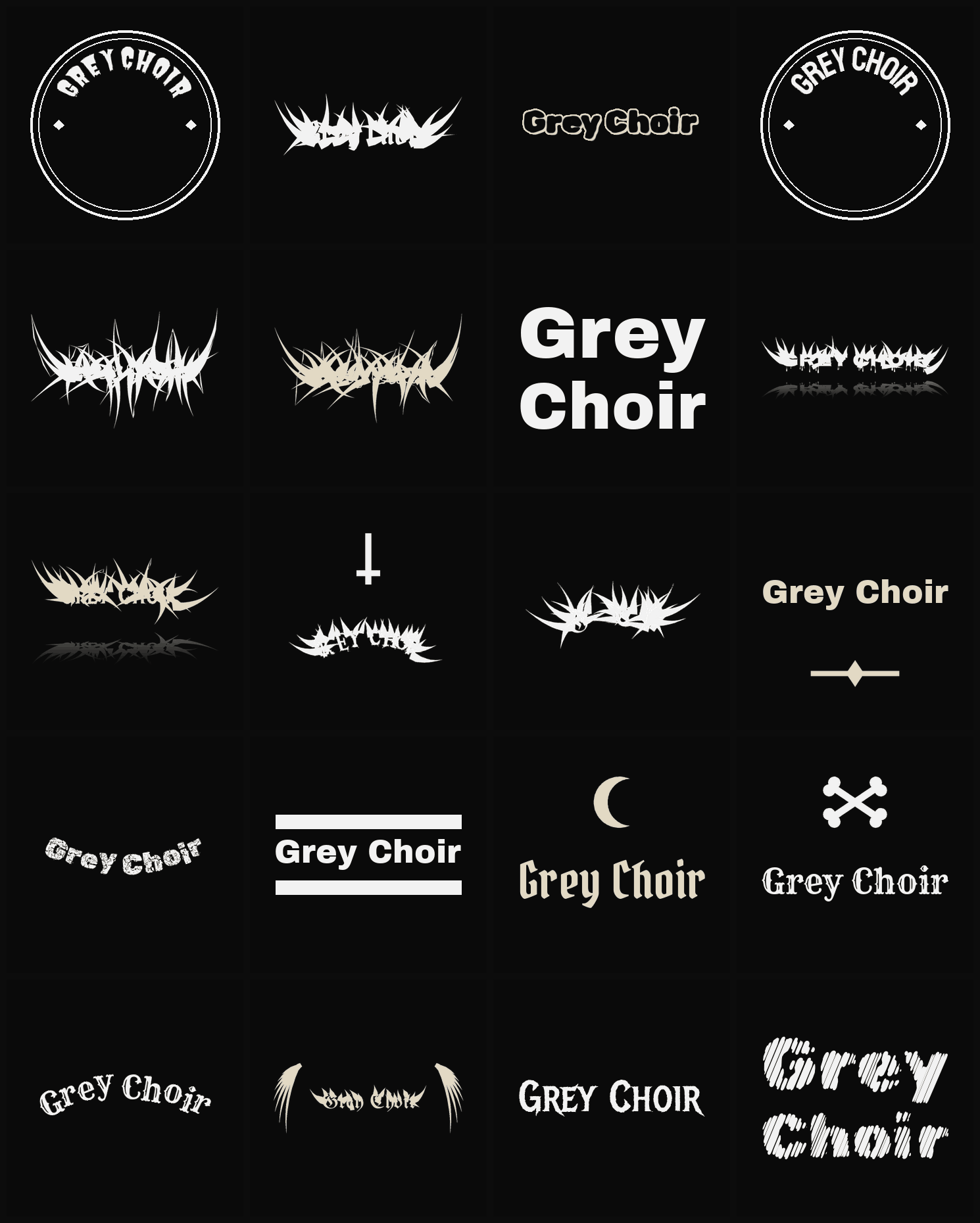 Twenty Grey Choir band logo ideas — different faces, treatments and spike settings