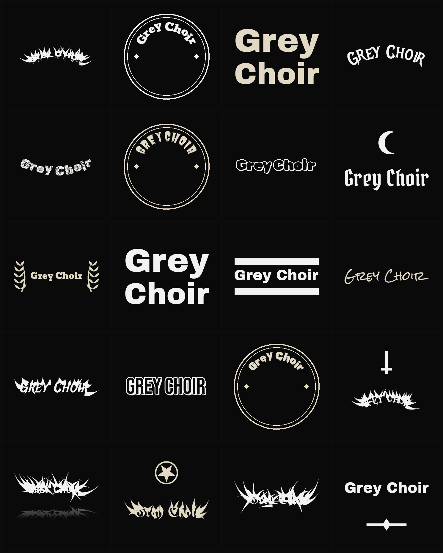 Twenty Grey Choir band logo ideas — different faces, treatments and spike settings