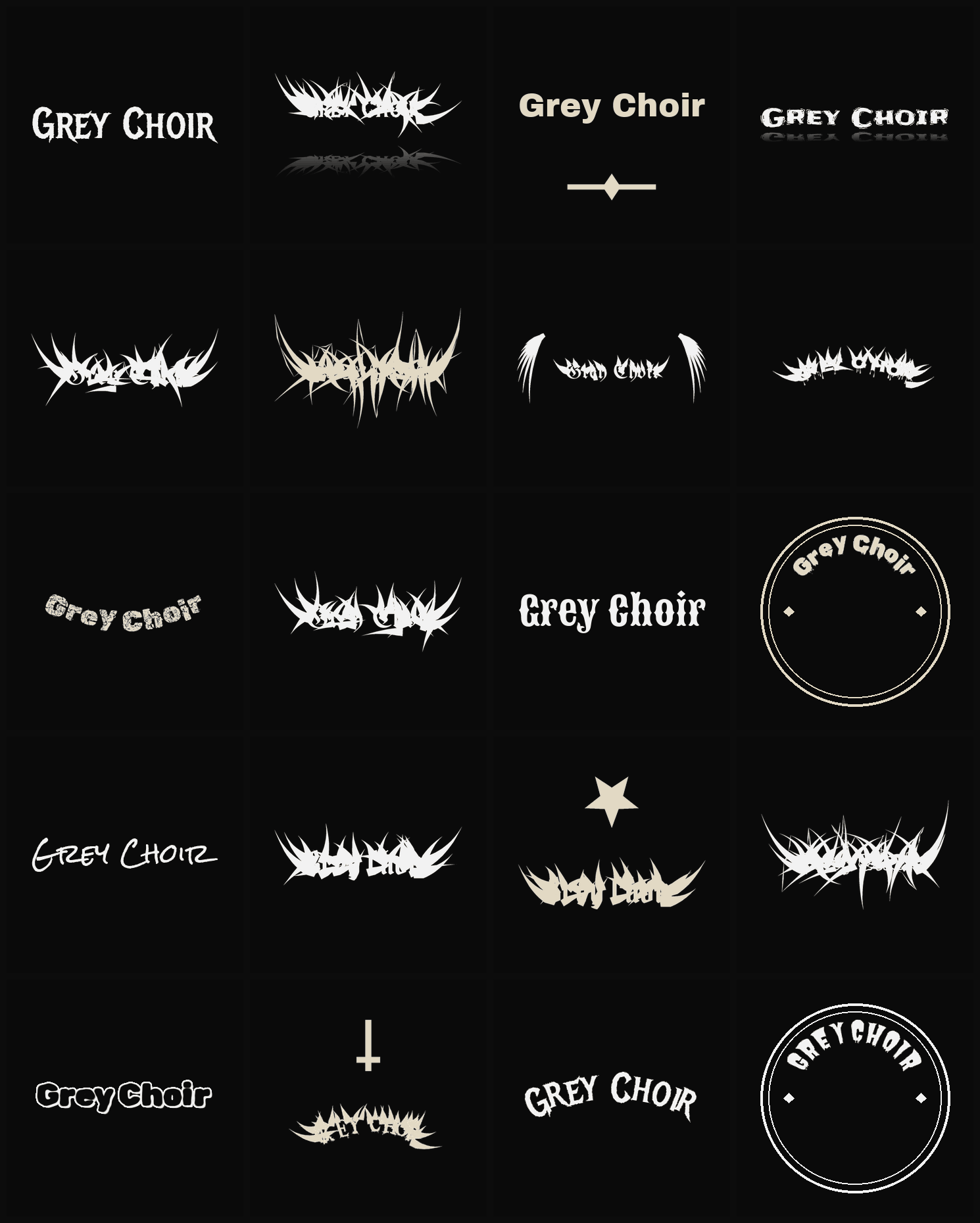 Twenty Grey Choir band logo ideas — different faces, treatments and spike settings