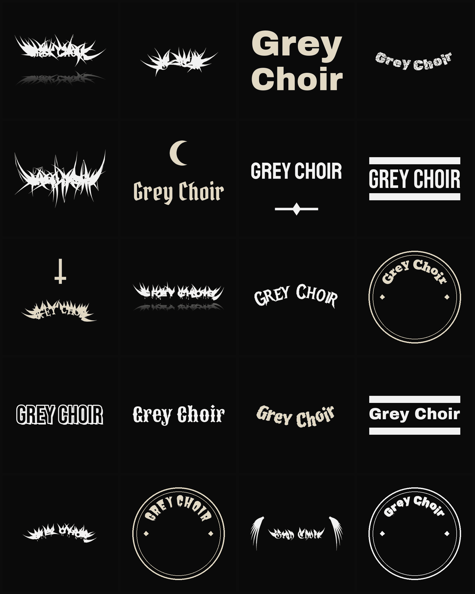 Twenty Grey Choir band logo ideas — different faces, treatments and spike settings