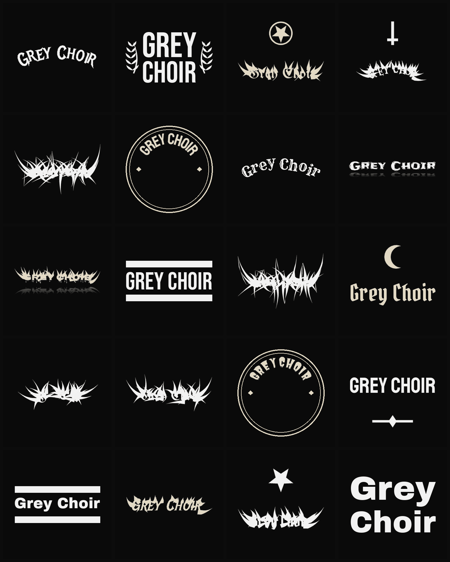 Twenty Grey Choir band logo ideas — different faces, treatments and spike settings