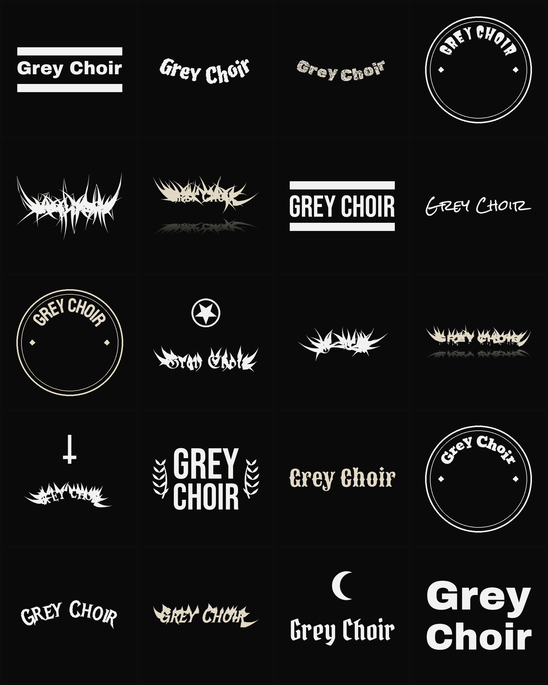 Twenty Grey Choir band logo ideas — different faces, treatments and spike settings