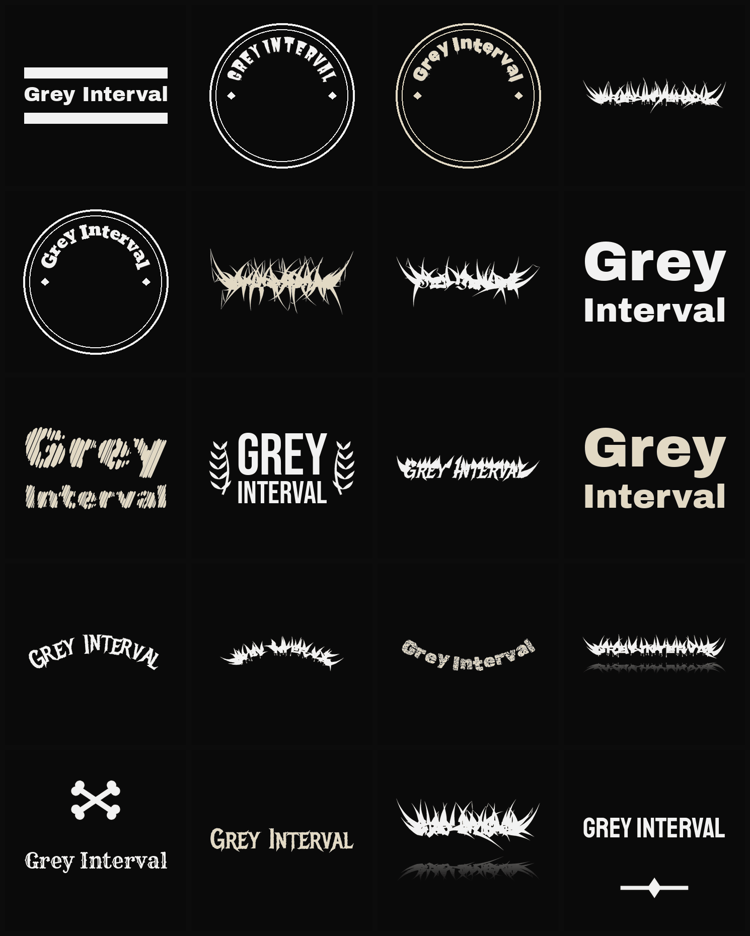 Twenty Grey Interval band logo ideas — different faces, treatments and spike settings