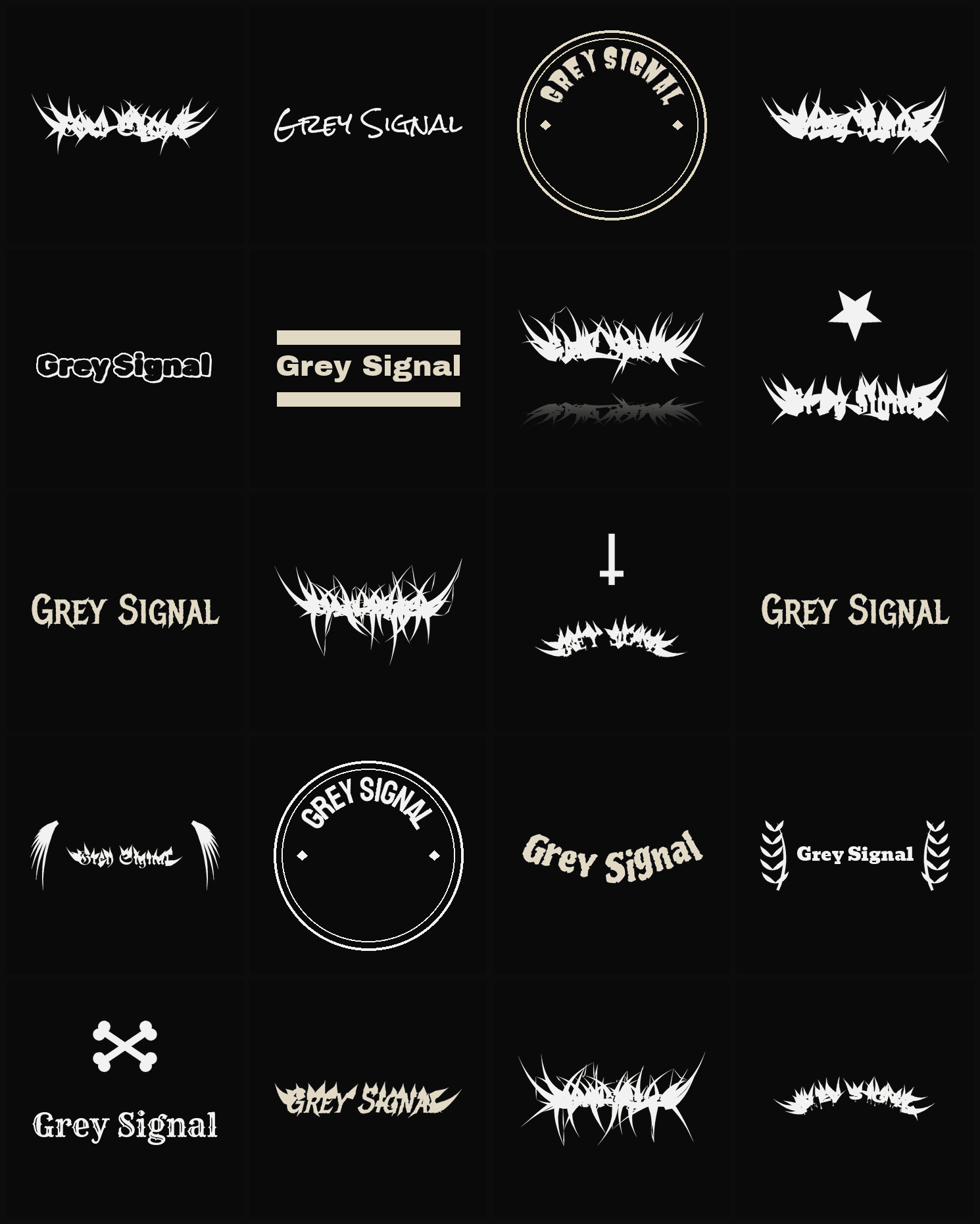 Twenty Grey Signal band logo ideas — different faces, treatments and spike settings