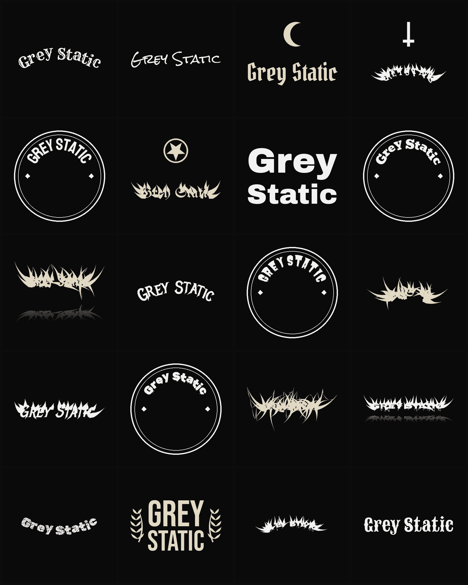 Twenty Grey Static band logo ideas — different faces, treatments and spike settings