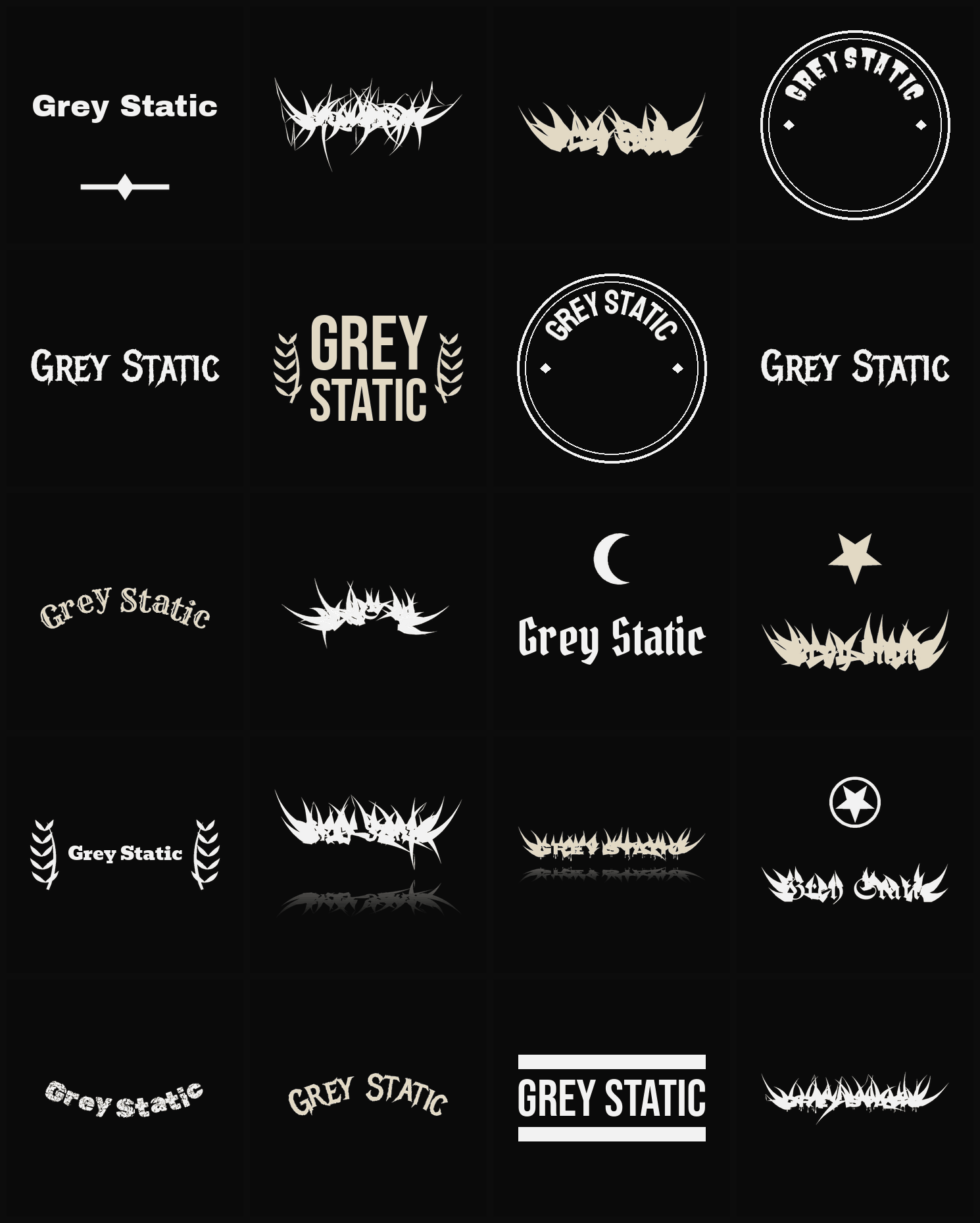 Twenty Grey Static band logo ideas — different faces, treatments and spike settings
