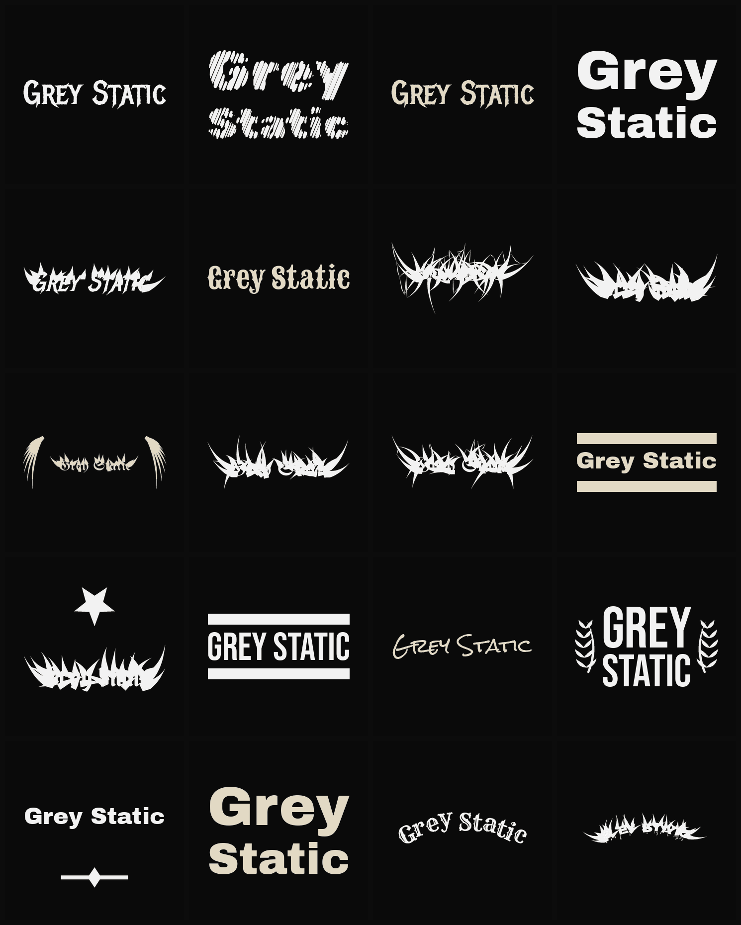 Twenty Grey Static band logo ideas — different faces, treatments and spike settings