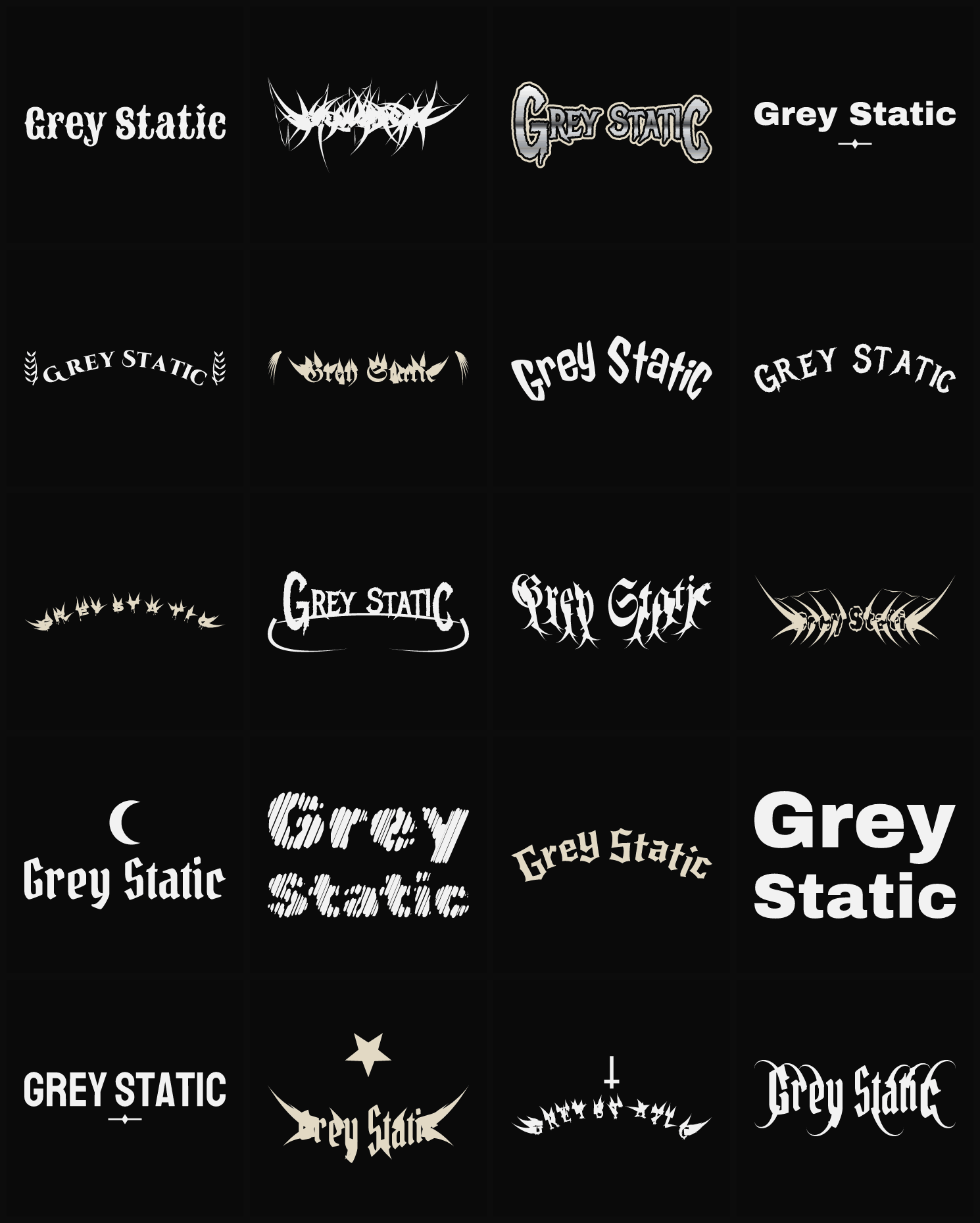 Twenty Grey Static band logo ideas — different faces, treatments and spike settings