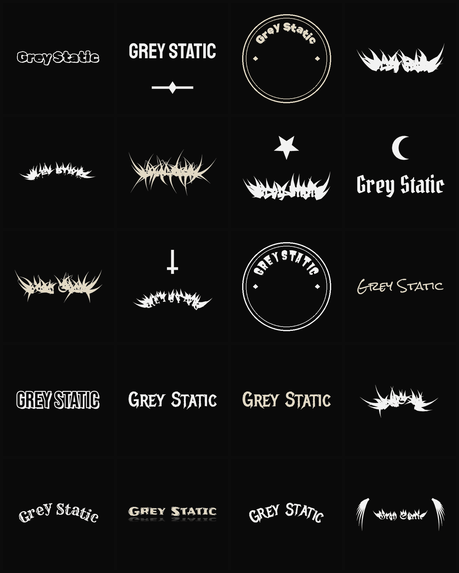 Twenty Grey Static band logo ideas — different faces, treatments and spike settings