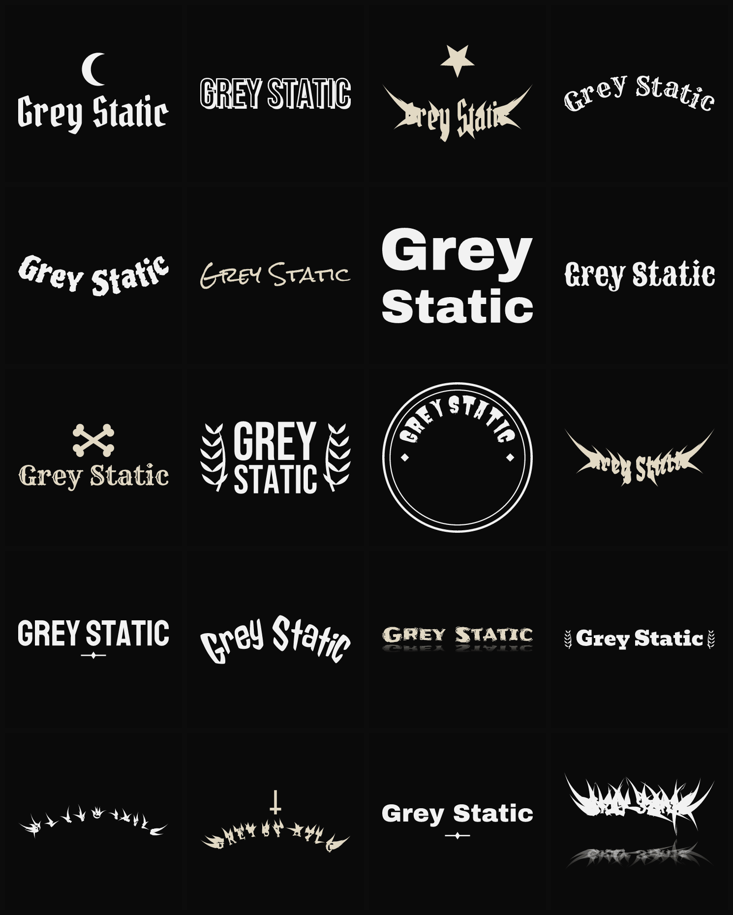 Twenty Grey Static band logo ideas — different faces, treatments and spike settings