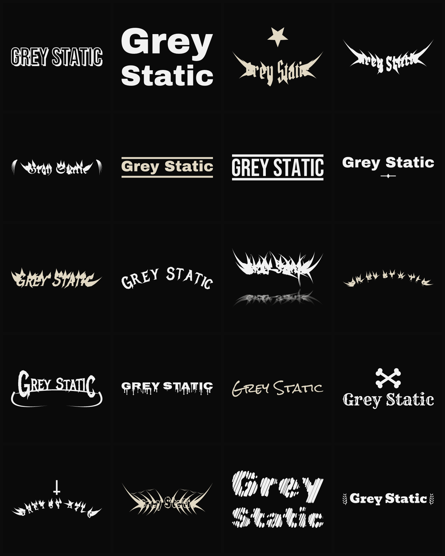 Twenty Grey Static band logo ideas — different faces, treatments and spike settings