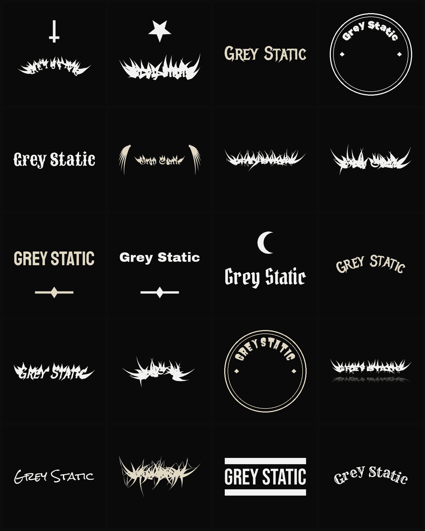 Twenty Grey Static band logo ideas — different faces, treatments and spike settings